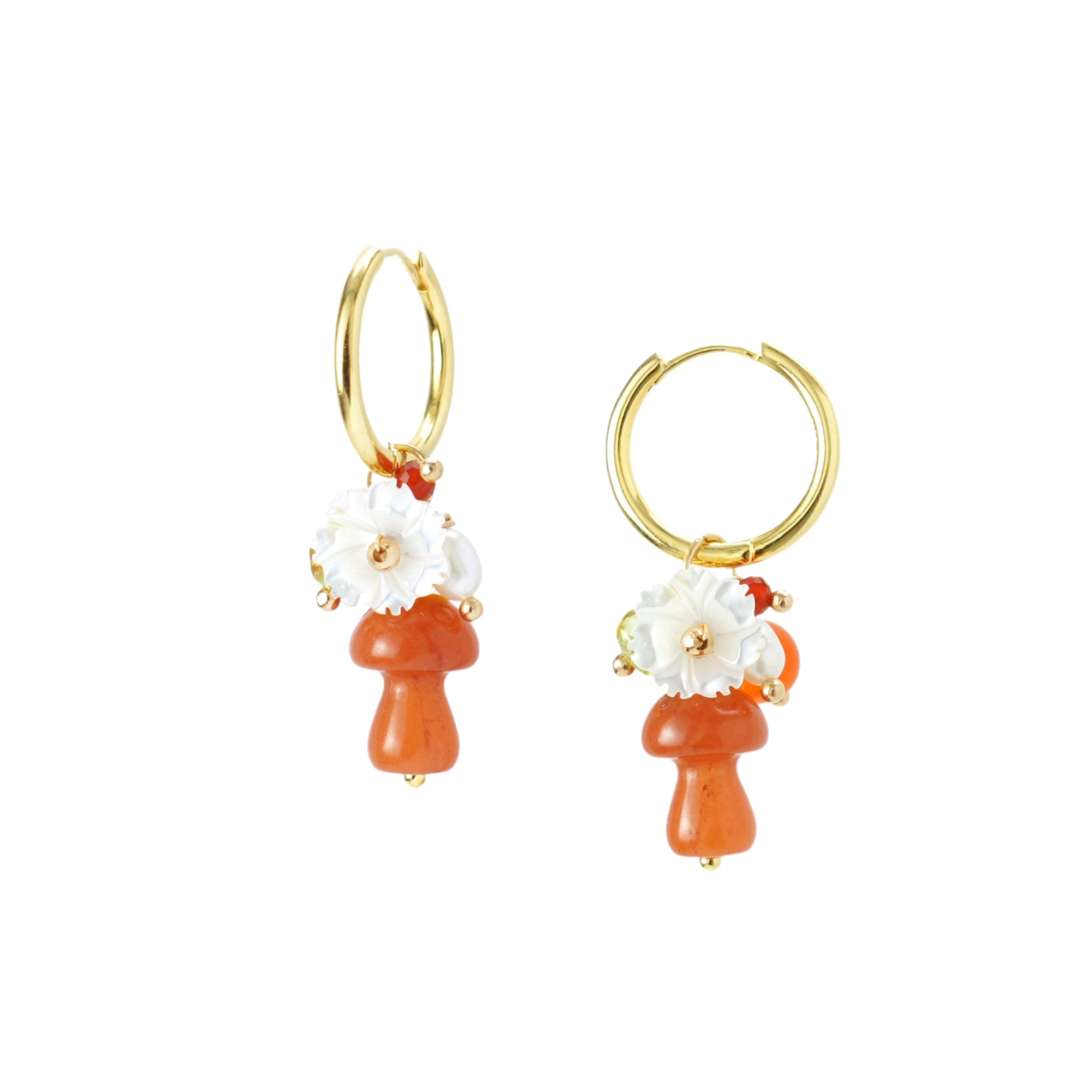 I'mmany London Women's Red Organic Produce Jade Mushroom And Mother Of Pearl Flower Earrings In Red