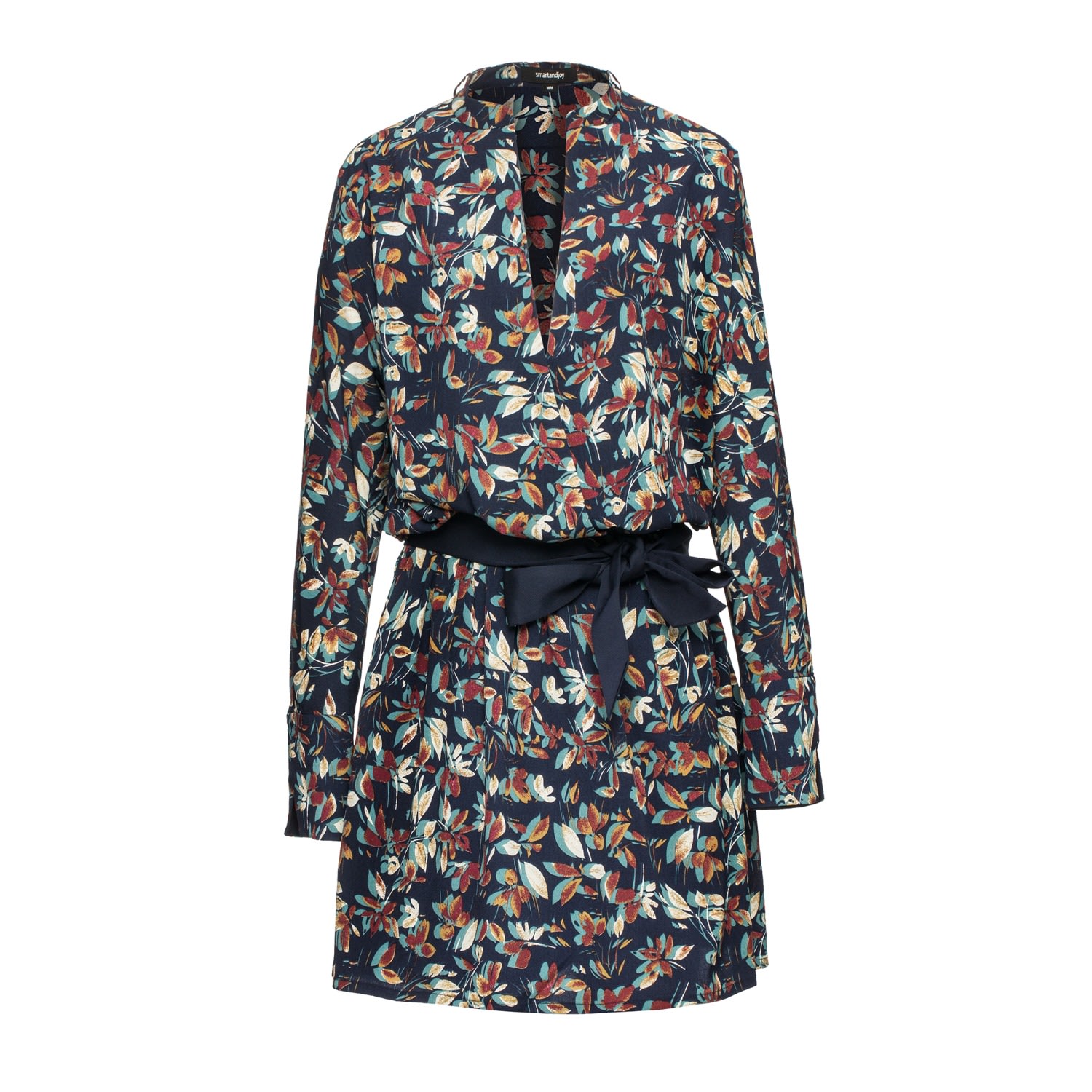 Smart And Joy Women's Blue Leaves Print Tunic Dress In Blue
