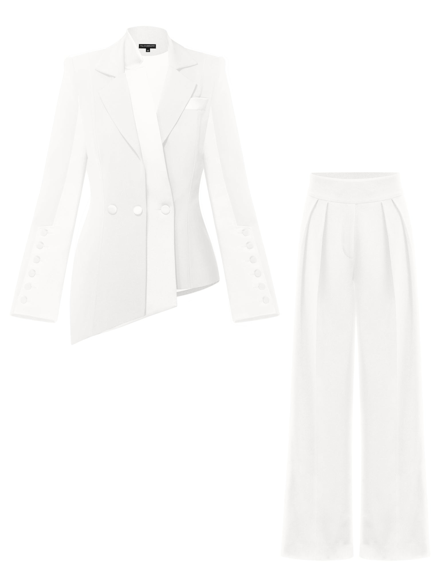 Tia Dorraine Modern Power Tailored Asymmetric Suit - Pearl White In White