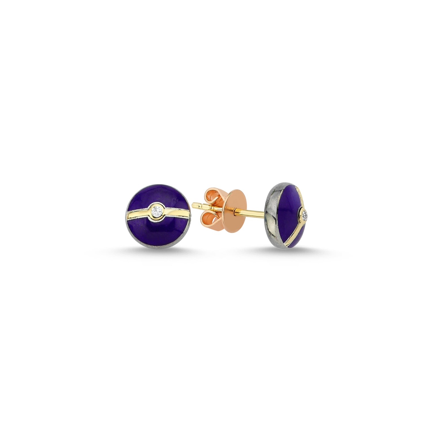 Ecce | Artisan Diamonds Women's Enamelled Mini Multi Diamond Buttons 14k Yellow Gold Earring - Navy In Blue