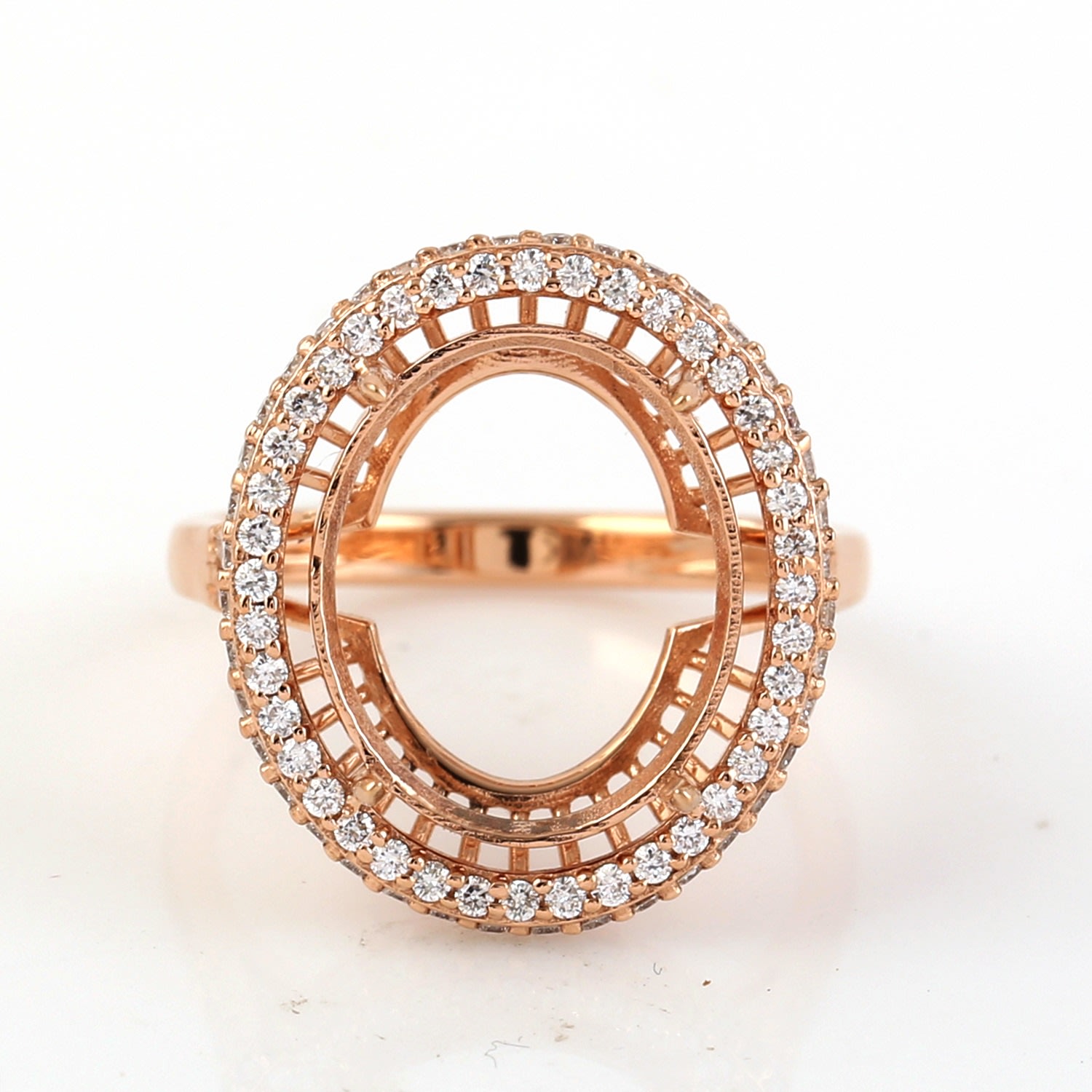 Women’s Pink / Purple / White 18K Rose Gold In Micro Pave Diamond Oval Shape Semi Mount Designer Ring Artisan