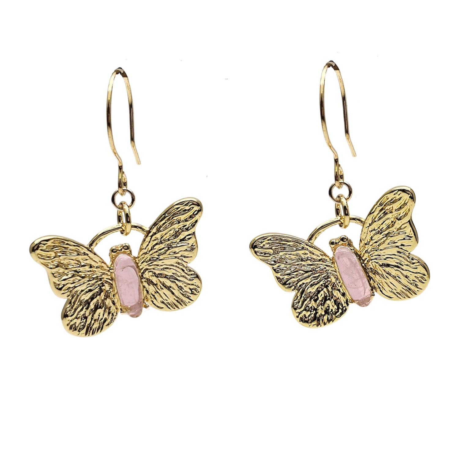 Farra Women's Pink Gold Butterfly With Rose Quartz Stone Earrings In Pink