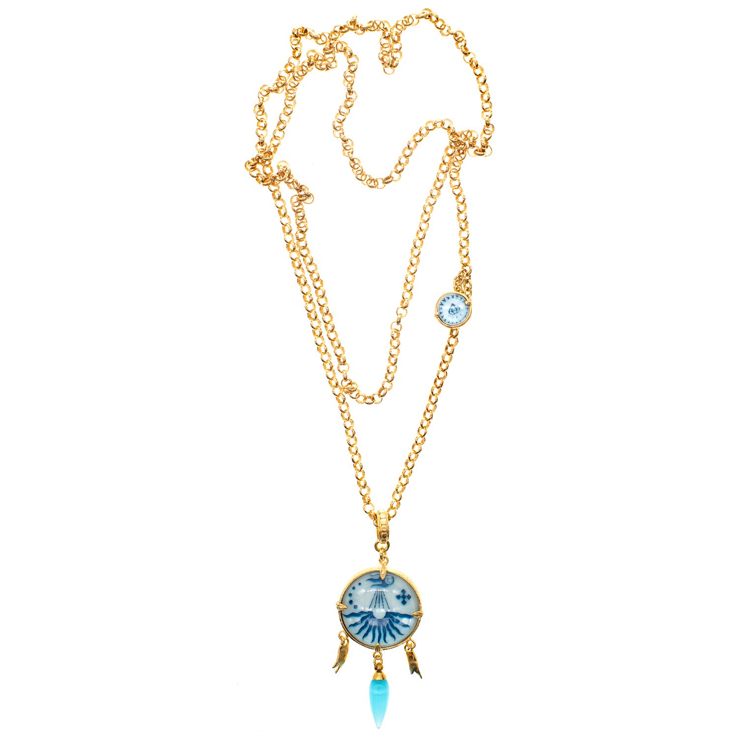 Gem Kingdom Women's Blue / Gold Lunar Glow Necklace In Multi