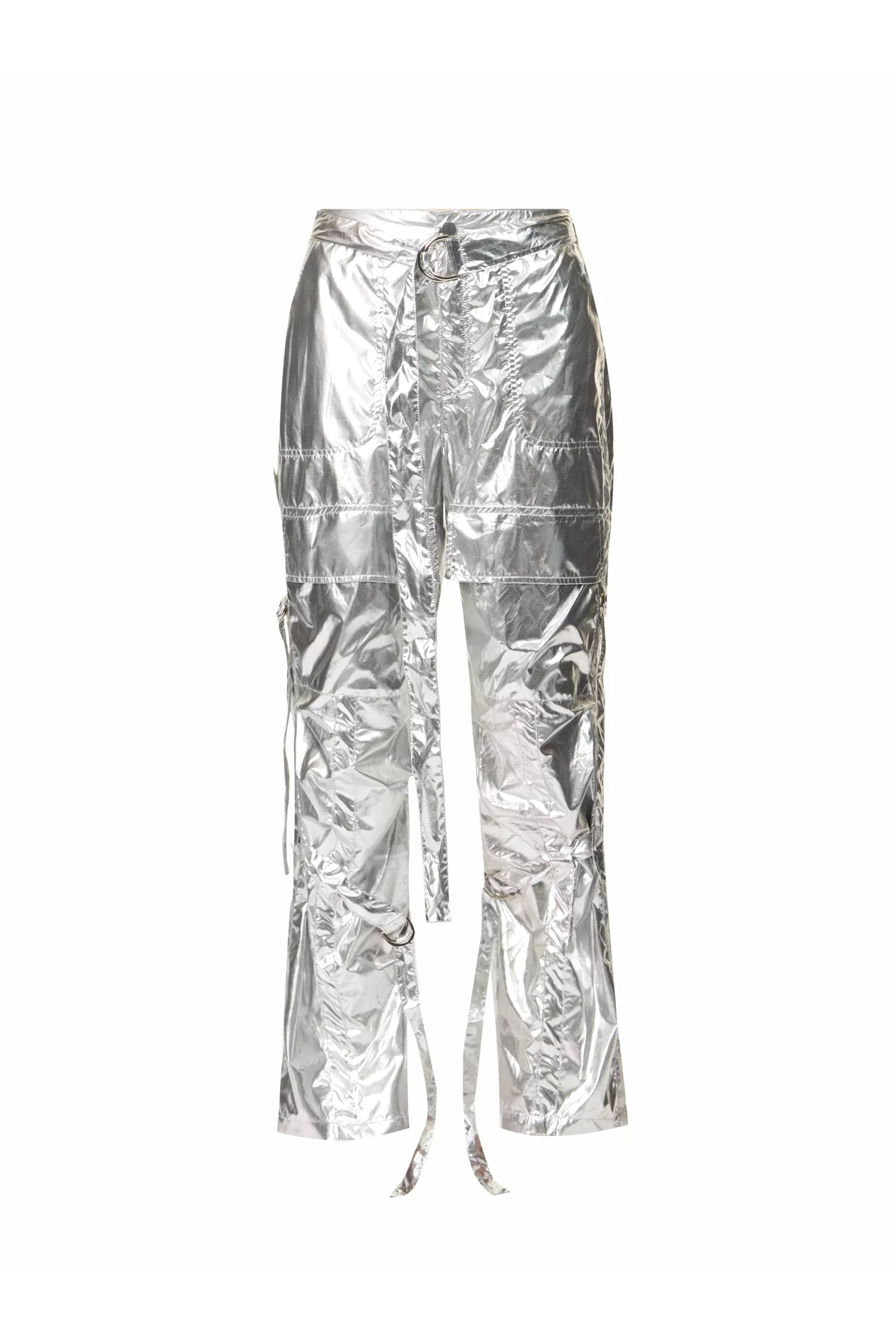 Shop Amy Lynn Women's Y2k Silver Metallic Cargo Trousers