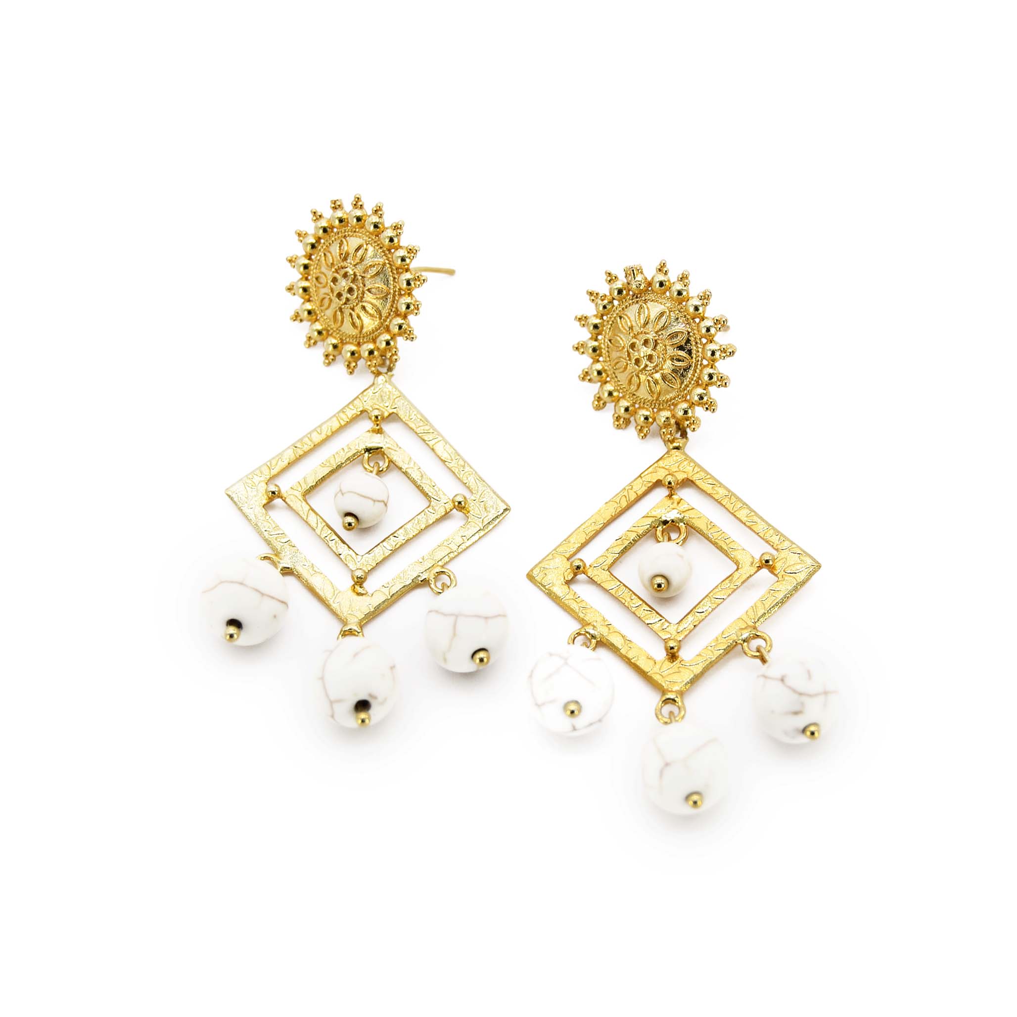 Women’s Gold / White Esther Handmade Drop Earring Adiba