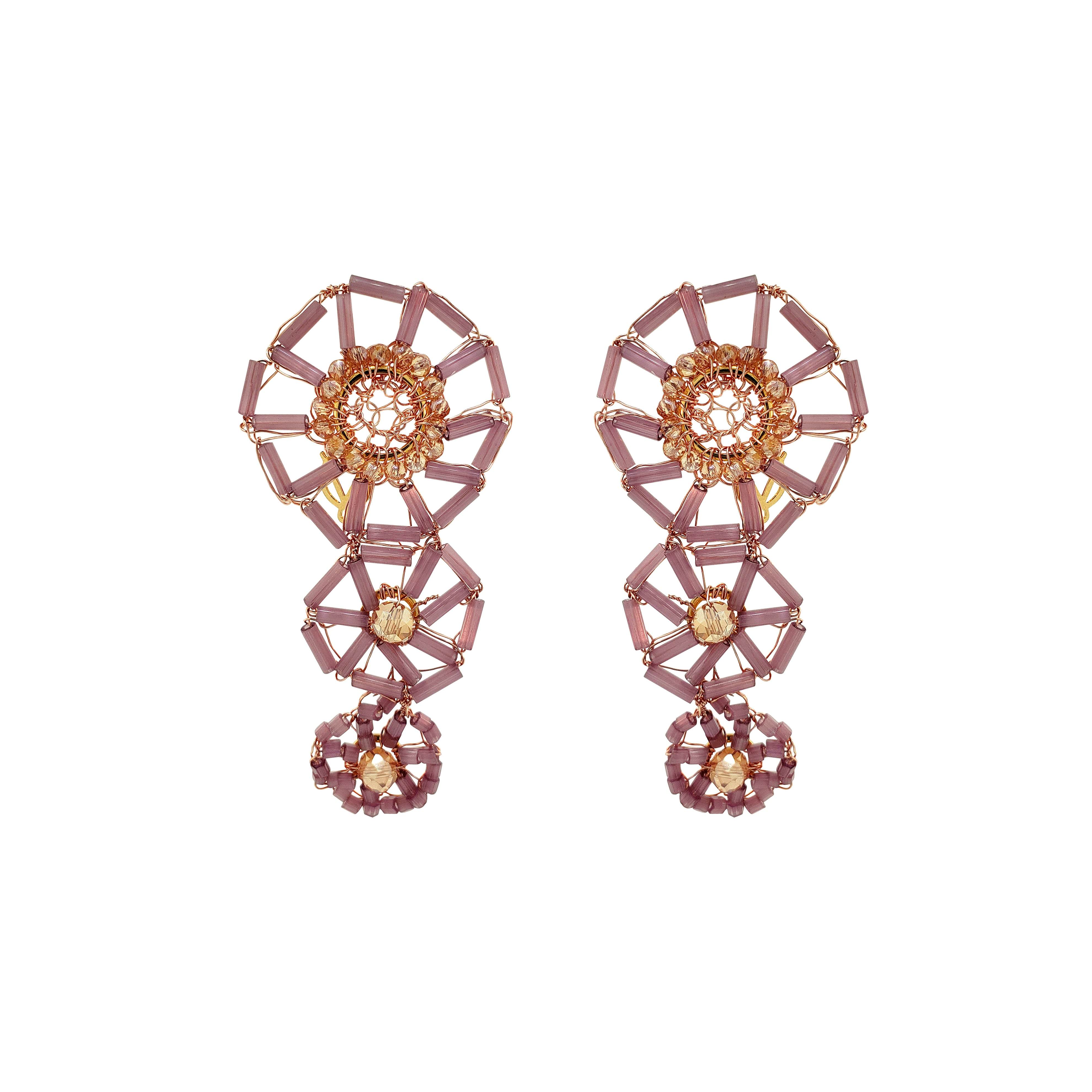 Lavish By Tricia Milaneze Women's Neutrals / Pink / Purple Breeze Lavender Mix Themis Cascade Handmade Earrings