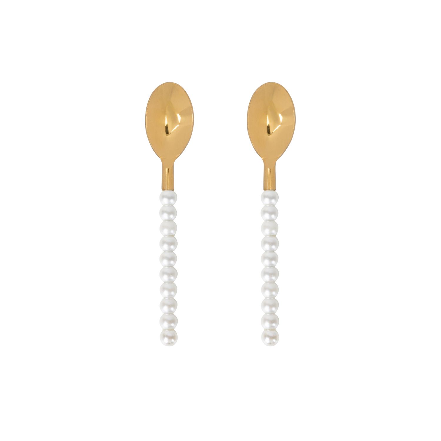 Gold / White Lepelclub Set Of Two Pearl Spoons