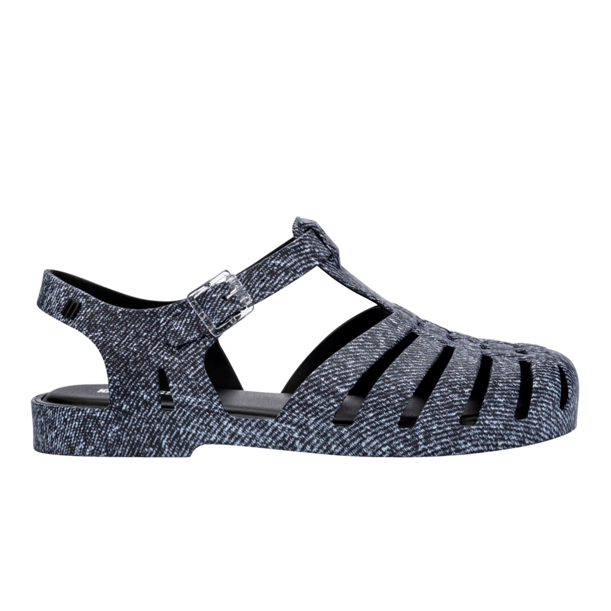 Melissa Possession Denim Print Fisherman Sandal In Black