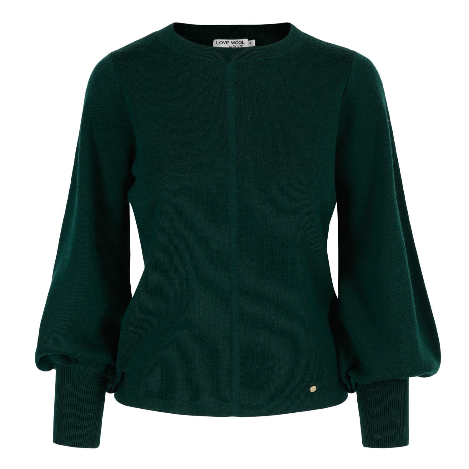 Tirillm Women's "alison" Merino Wool Sweater With Puffed Sleeves - Dark Green In Green