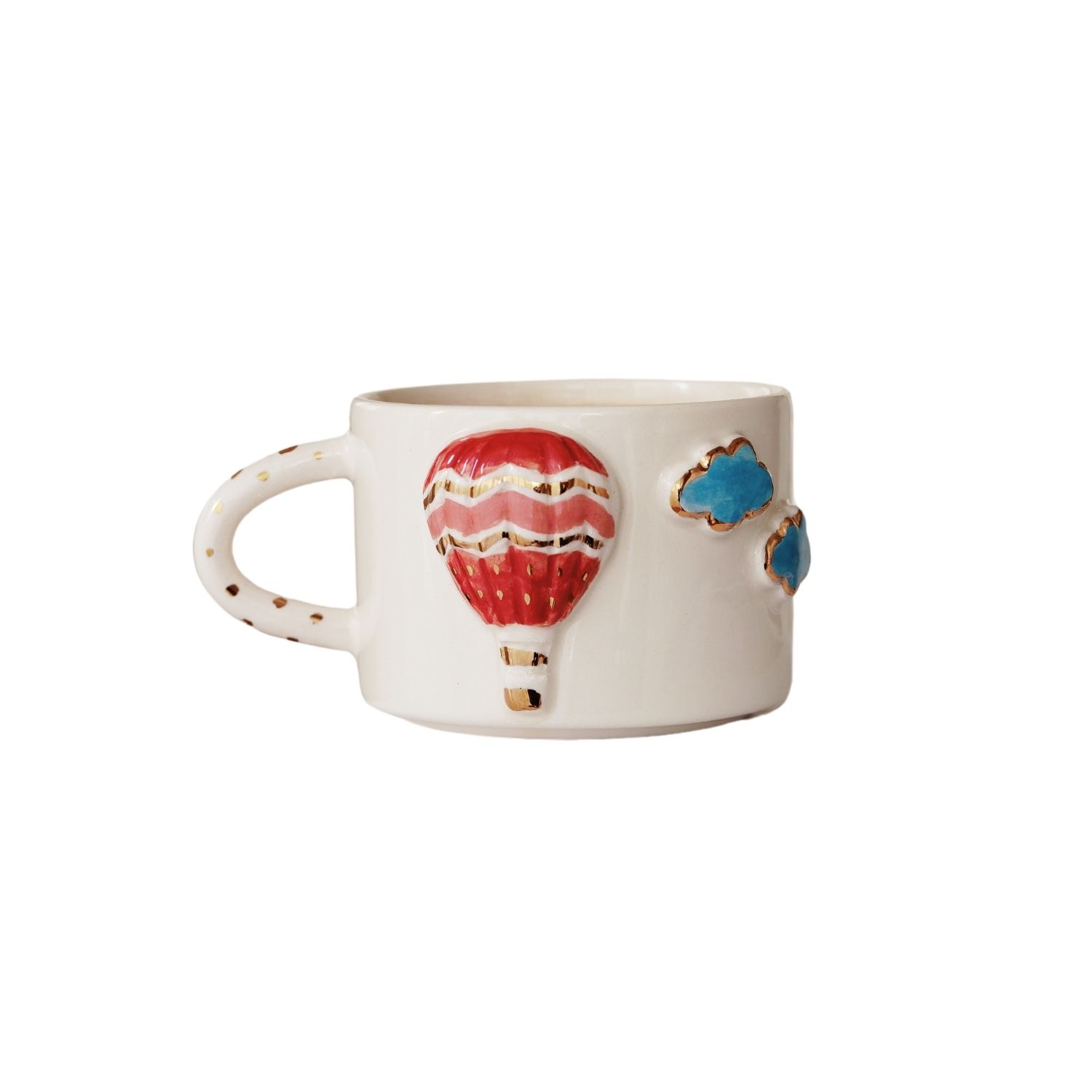Anatoliacraft Red / White Handmade Red Air Balloon Ceramic Mug With Real Gold Accents