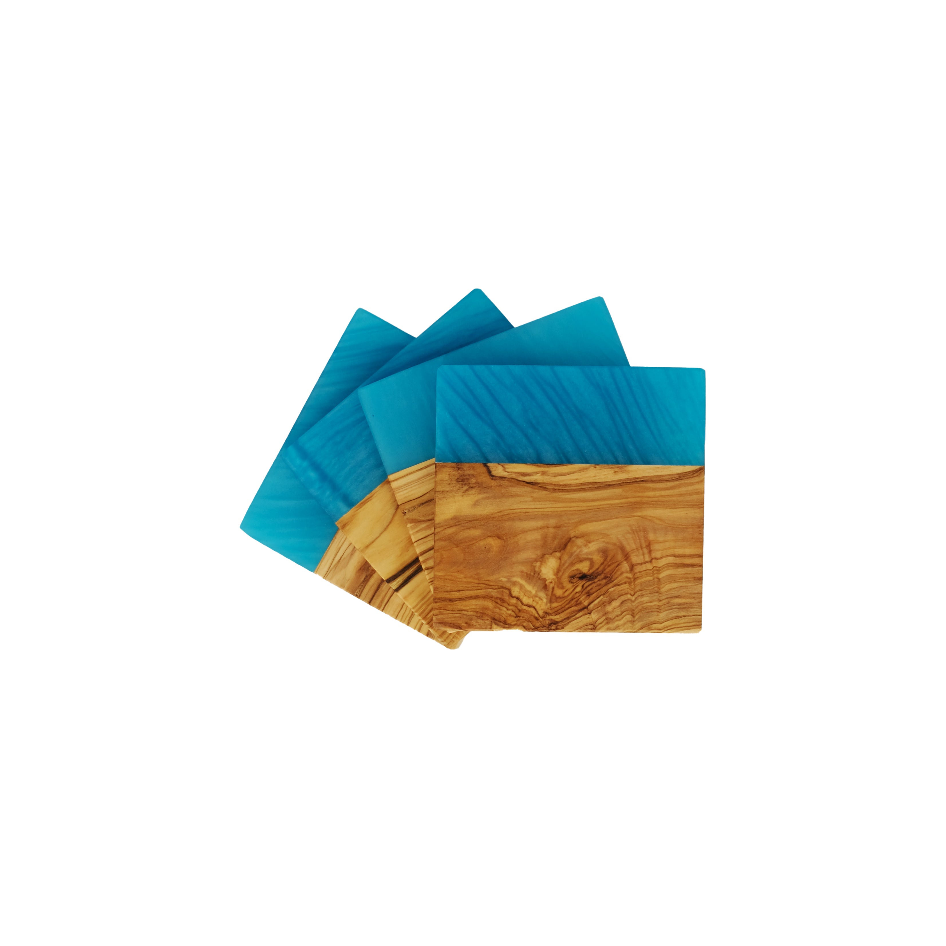 Greymint Brown / Blue Yaya Olive Wood Coasters With Blue Resin In Multi