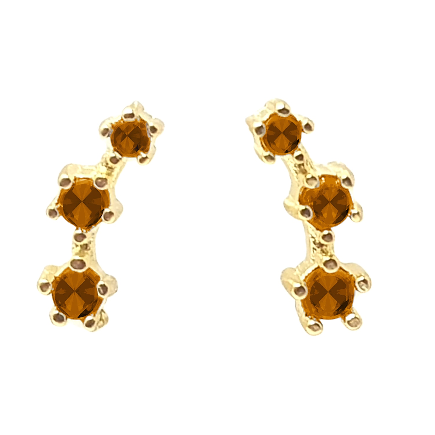 Women's Gold / Yellow Citrine November Birthstone Climber Stud Earrings | Harfi