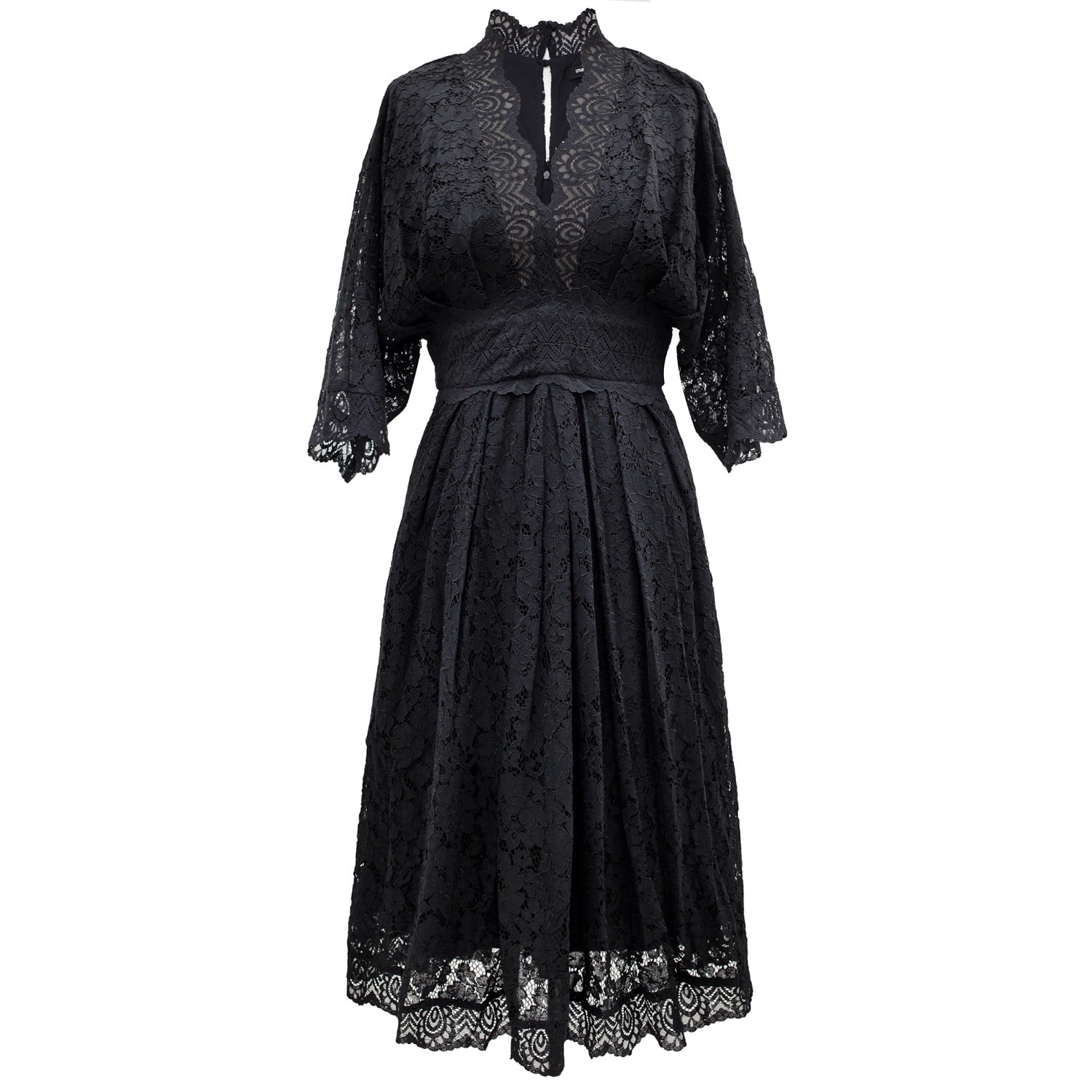 Smart And Joy Women's Kimono Sleeves Lace Dress - Black In Black