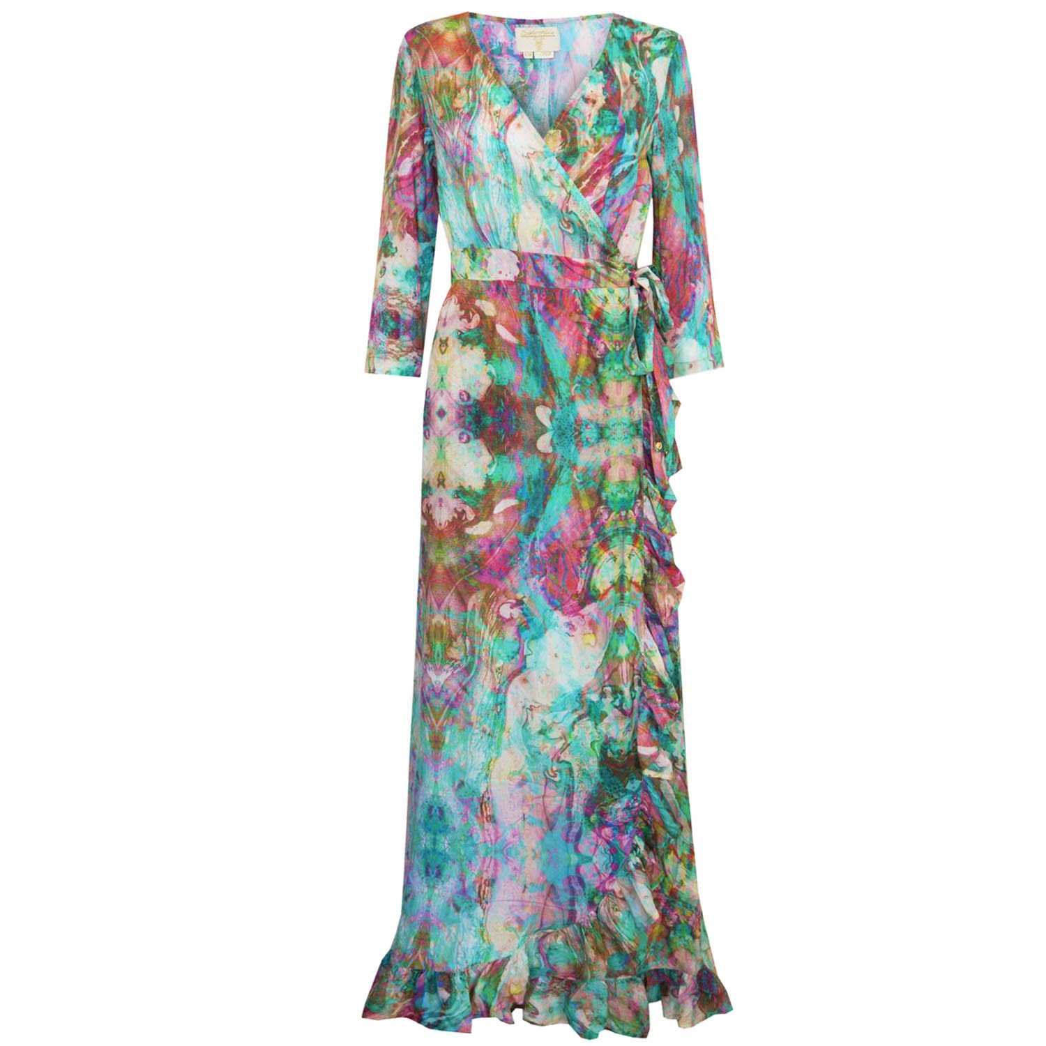 Women’s Liquid Rainbow Maxi Ruffle Wrap Dress S/M Sophia Alexia