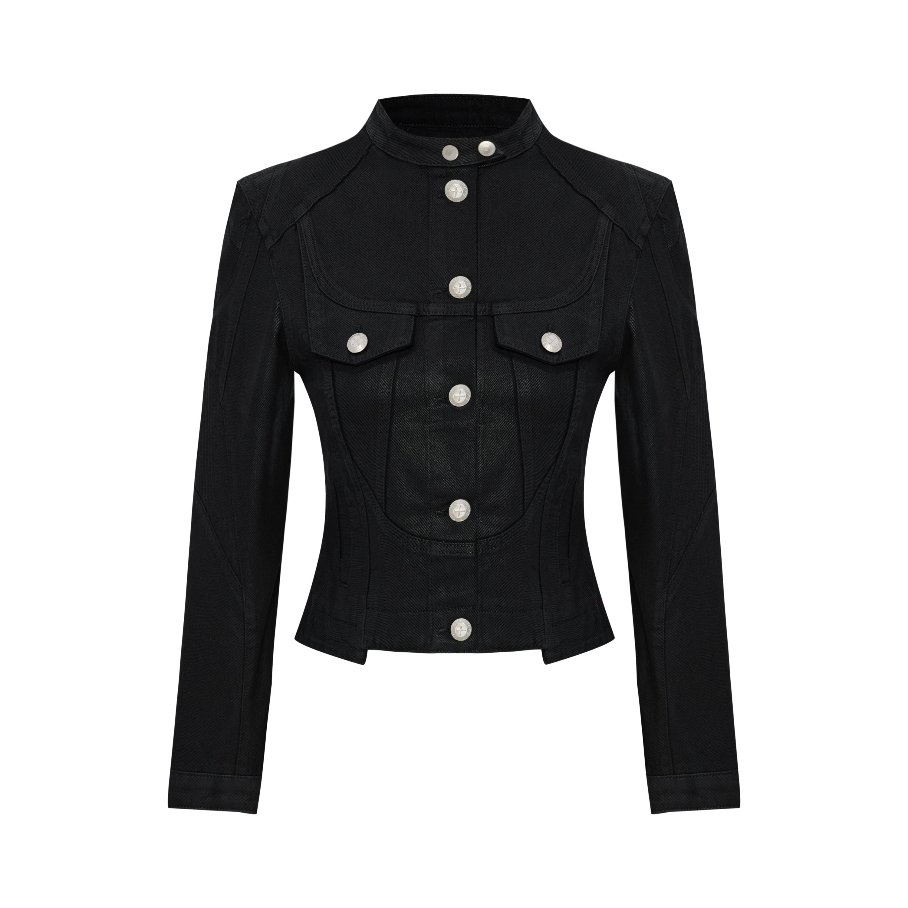 Women's Pure Cotton Shiny Coated Denim Jacket - Black | Large | Pcfg