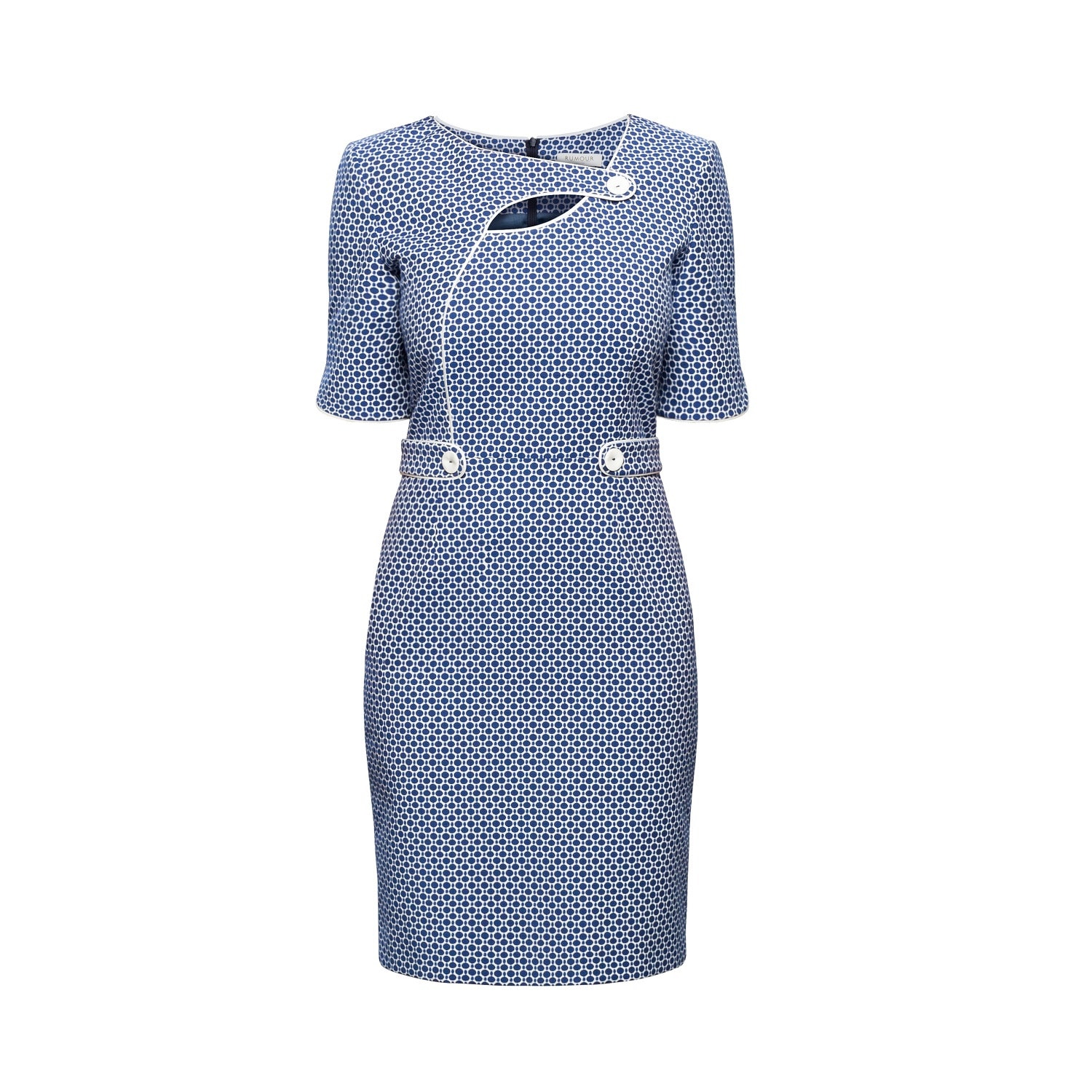 Women’s Blue Francesca Polka Dot Dress With Keyhole Tab Neckline Xxs Rumour London