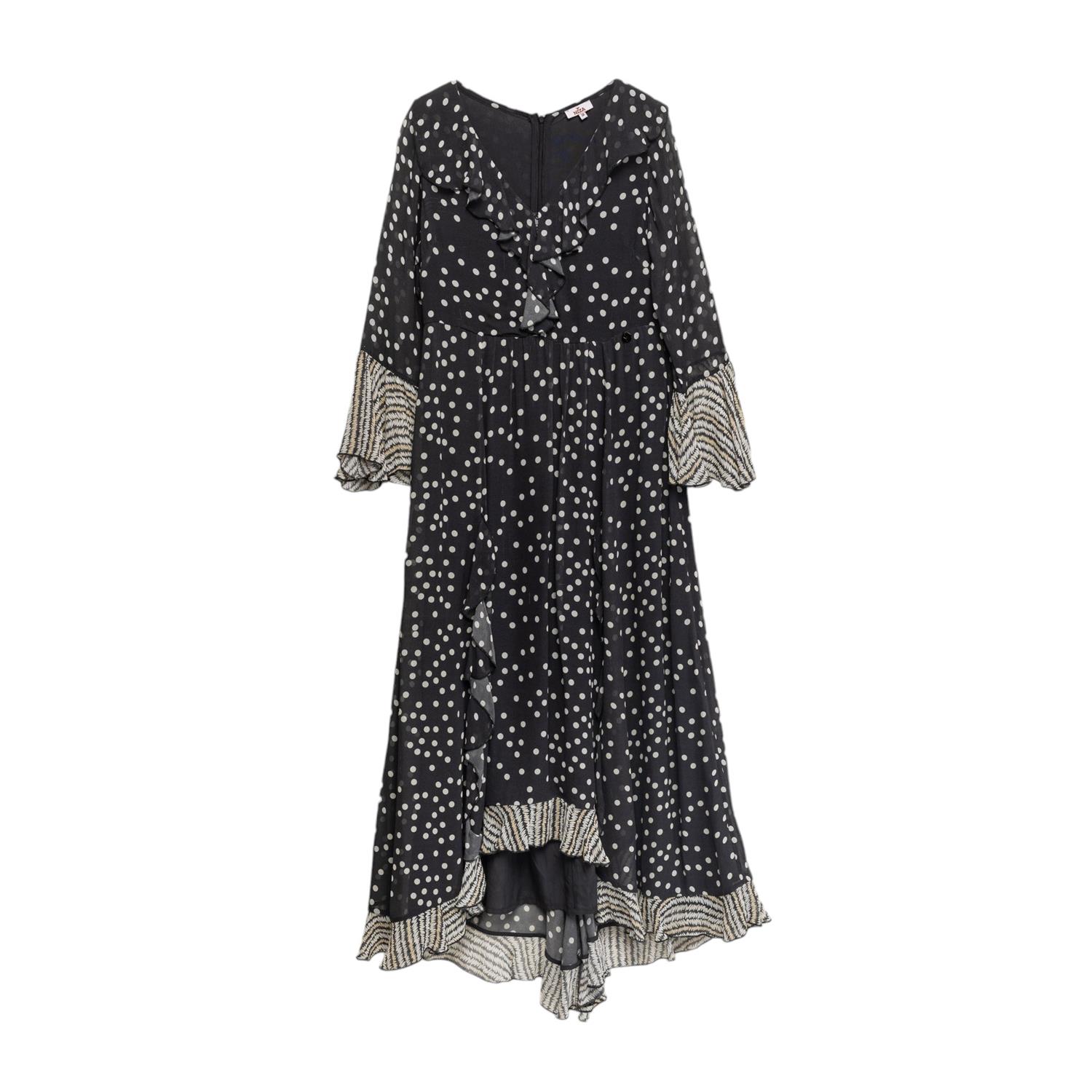 Women’s Black Long Dress With Ruffles And Combined Prints XXL Niza