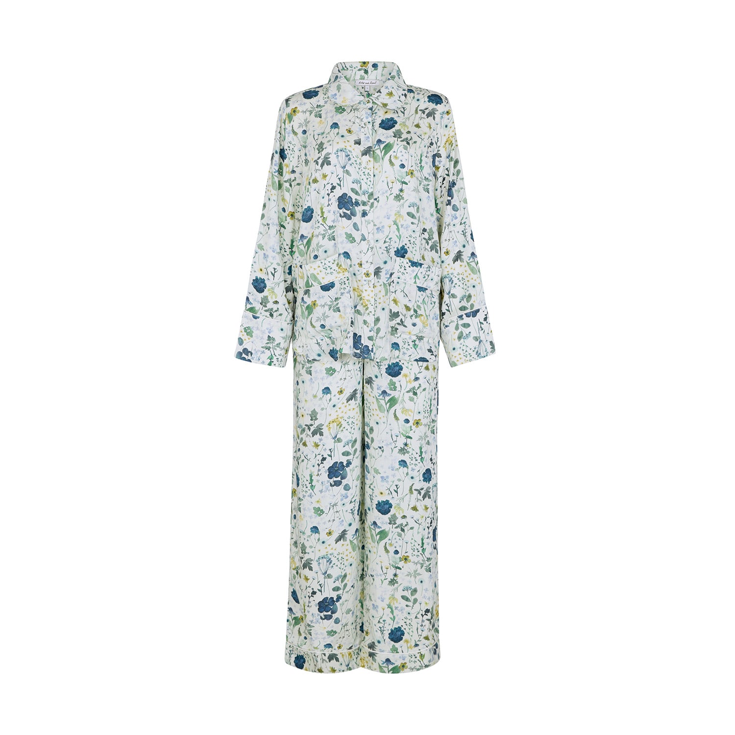 Lily And Lionel Women's White Evie Long Sleeve Pressed Floral Print Pyjama Set In Blue In White