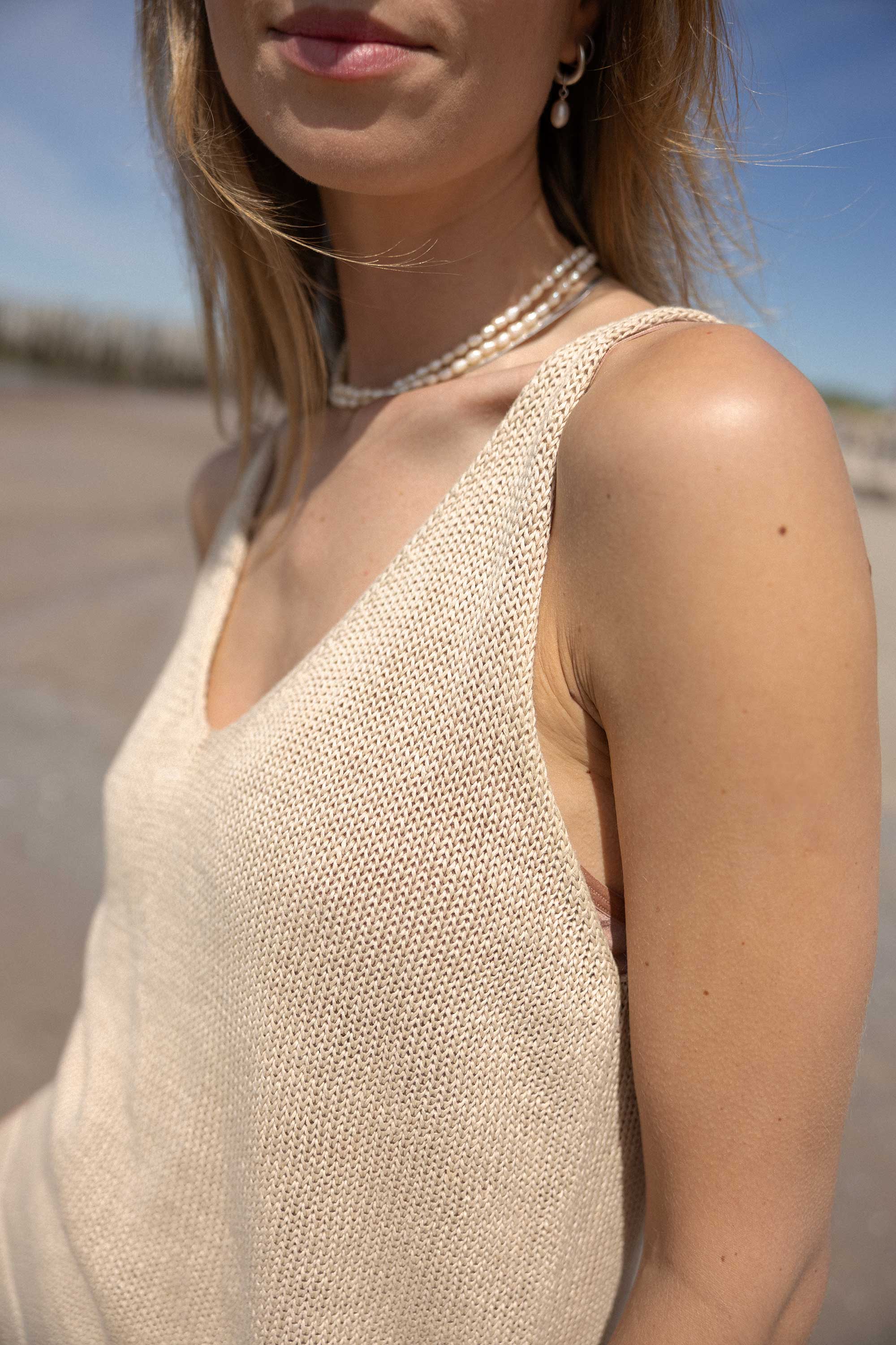 Mare Knitted 100% Linen Tank Top Sand | SALANIDA | Wolf & Badger