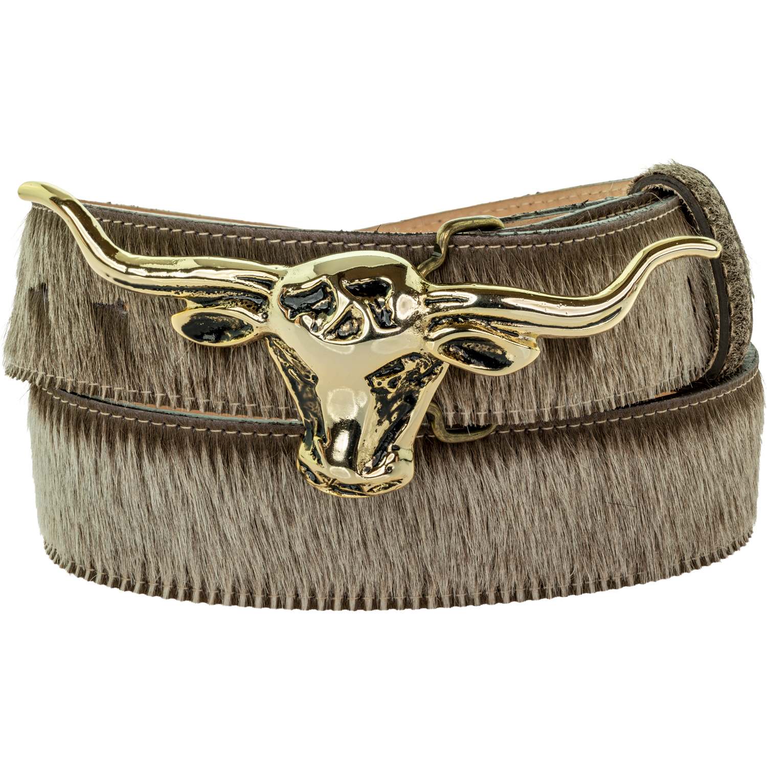 Peachy Belts Ltd Women's Brown Brindle Cowhide Leather Belt With Gold Steers Head Buckle In Brown