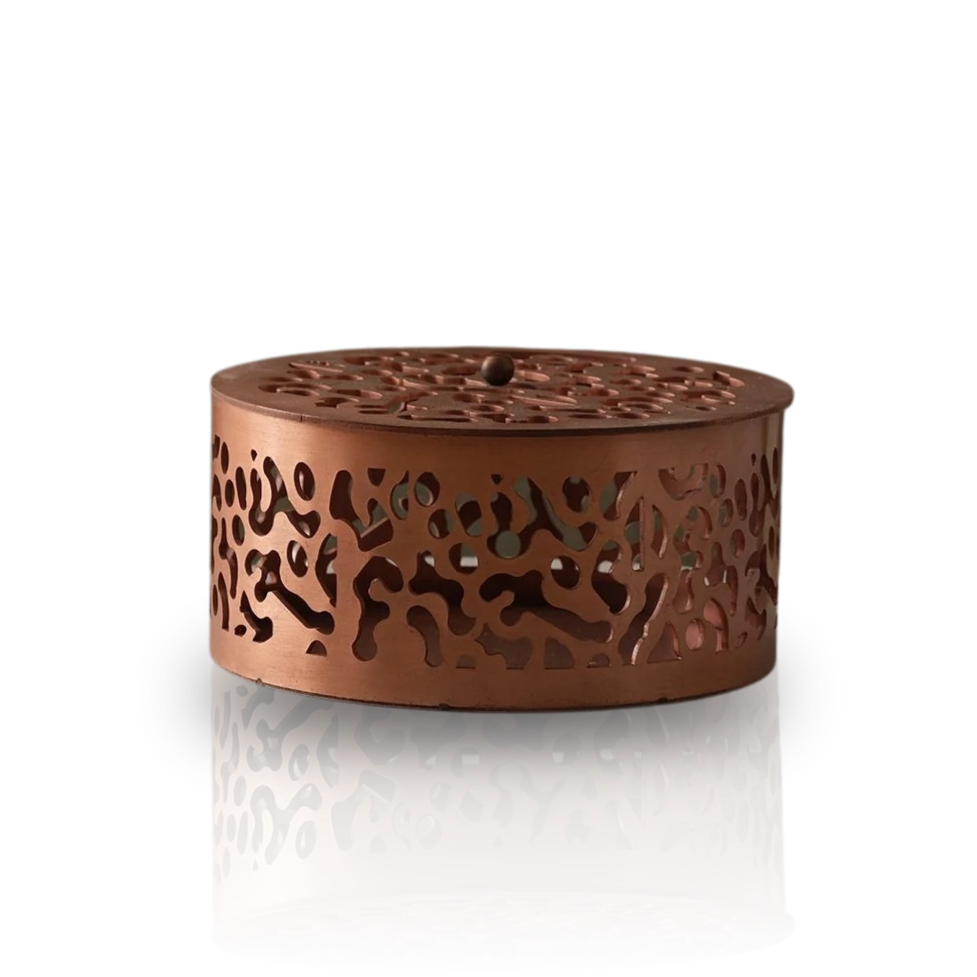 Marleth Women's Brown Round Abstract Cut-out Brass Box – Copper Finish