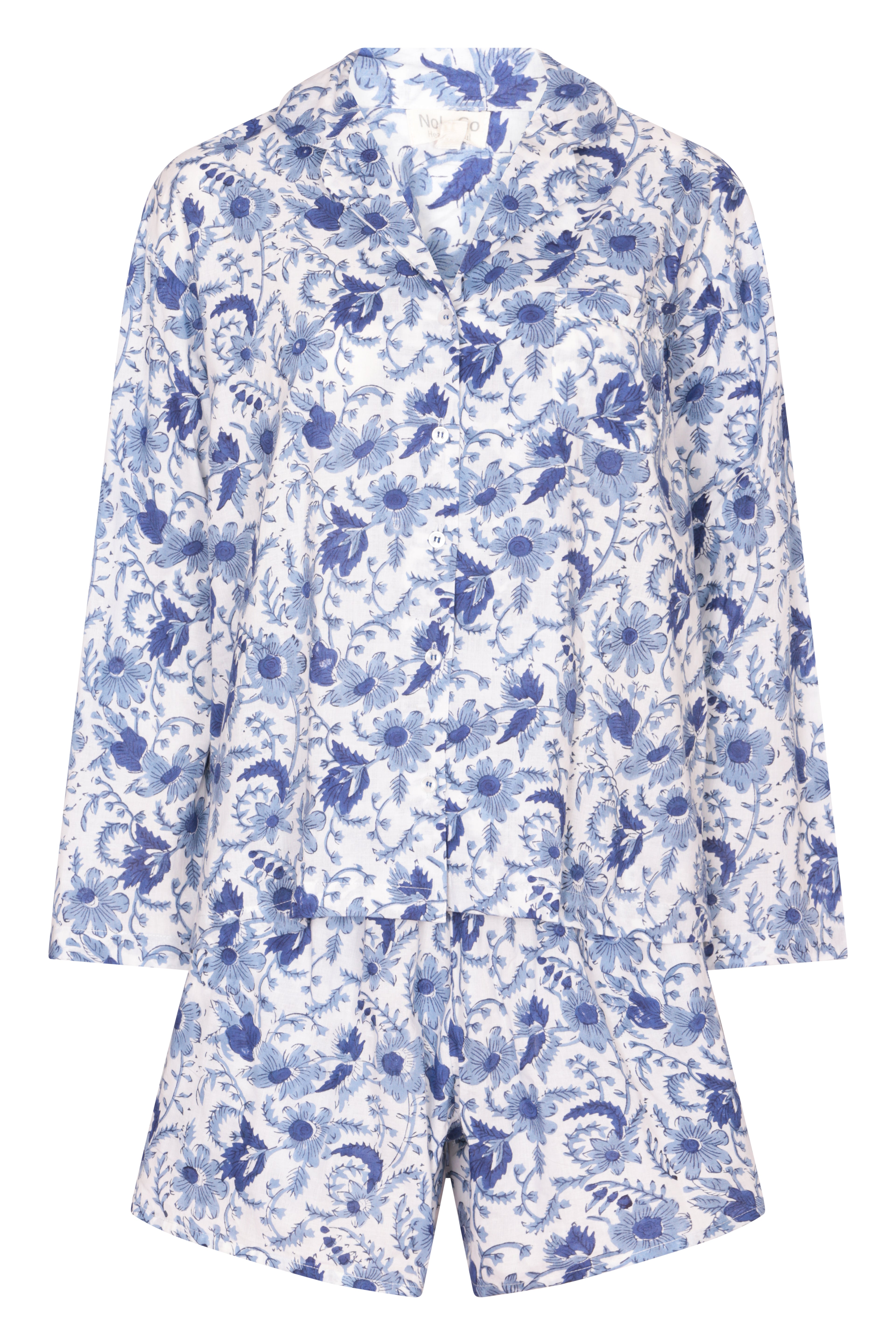 Nologo-chic Women's Hand Block Printed Cotton Pj Shorts Set - Cornflower Blue In Blue