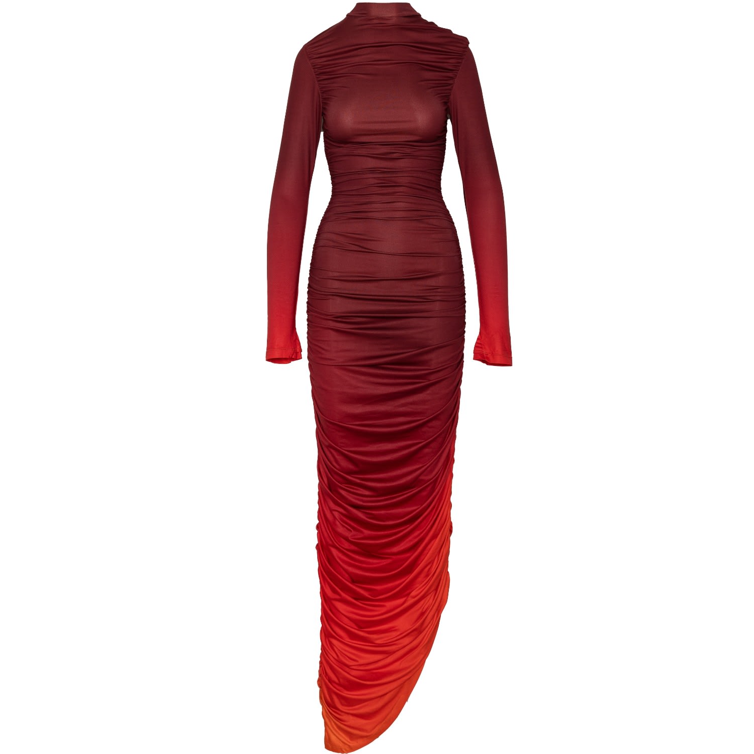 Ofuure Women's Yellow / Orange / Red Dawn Ruched Maxi Knit Dress In Yellow/orange/red
