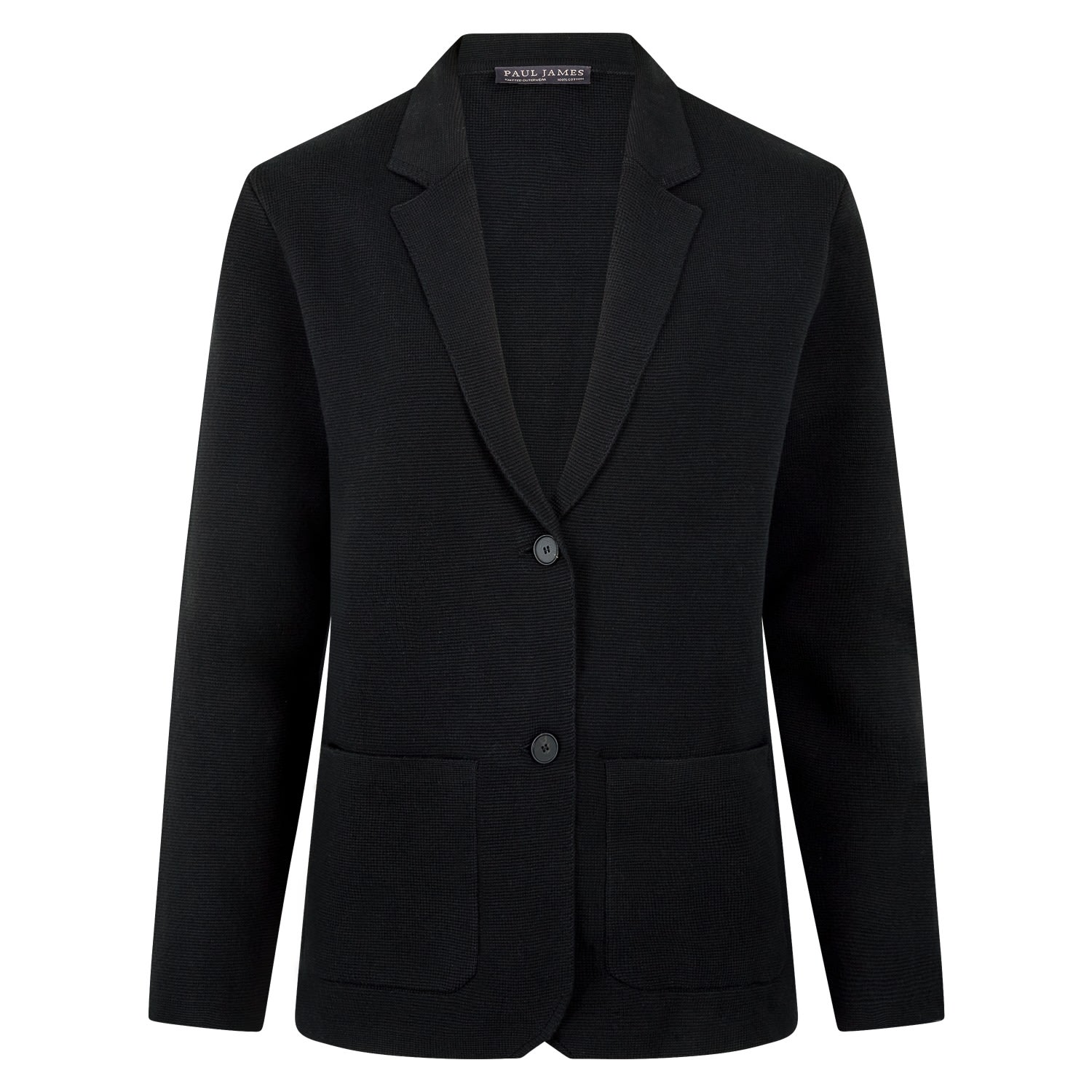 Womens Midweight Cotton Tara Relaxed Fit Knitted Blazer - Black | Large | Paul James Knitwear