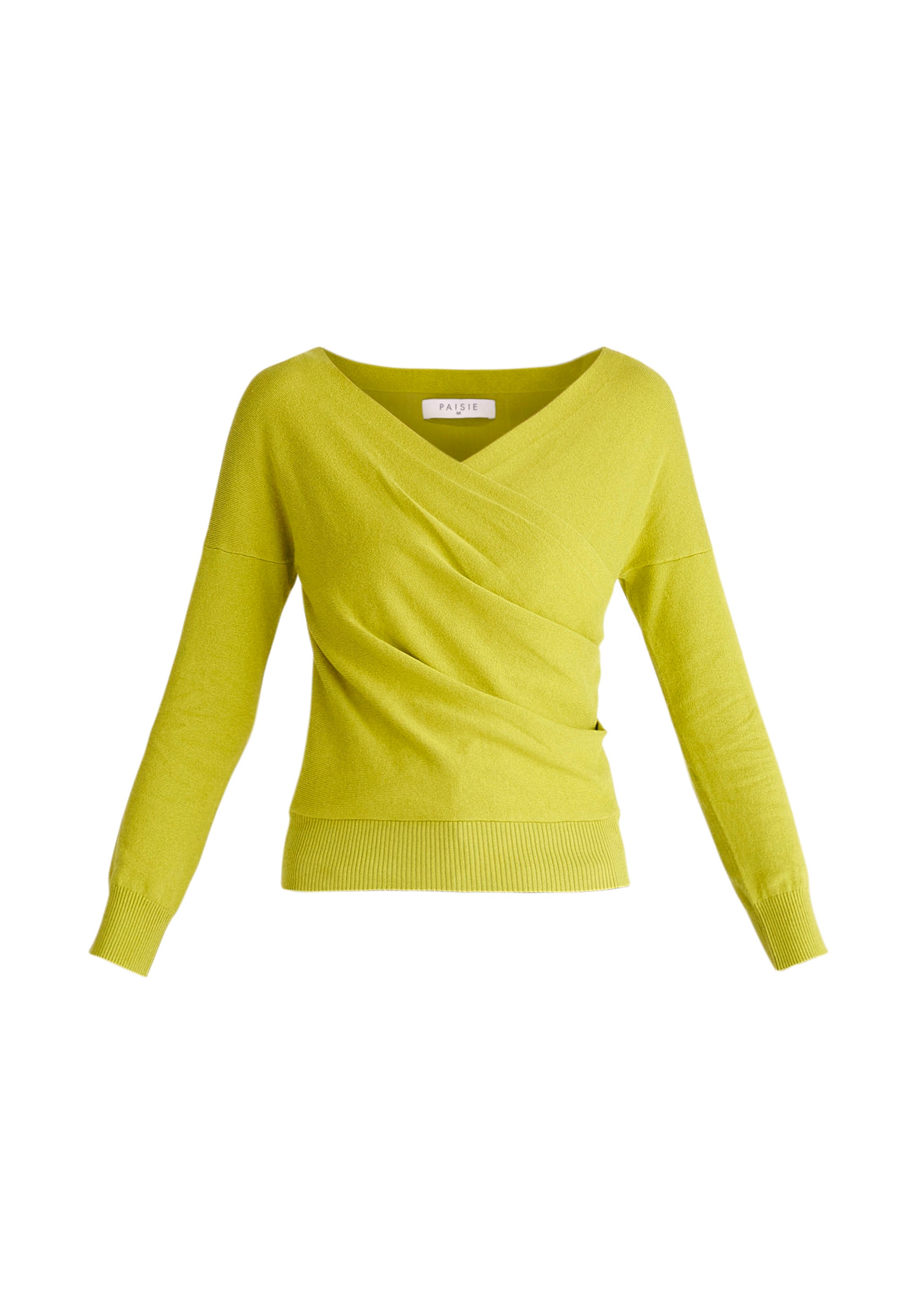 Women’s Green Knitted Wrap Top With Long Sleeves In Lime Medium Paisie