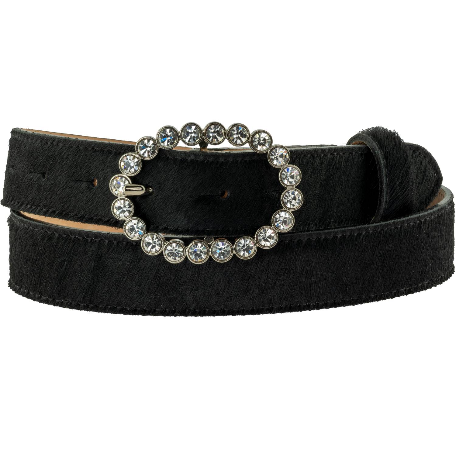 Women's Black Cowhide Belt & White Oval Diamante Buckle | 30" | Peachy Belts Ltd