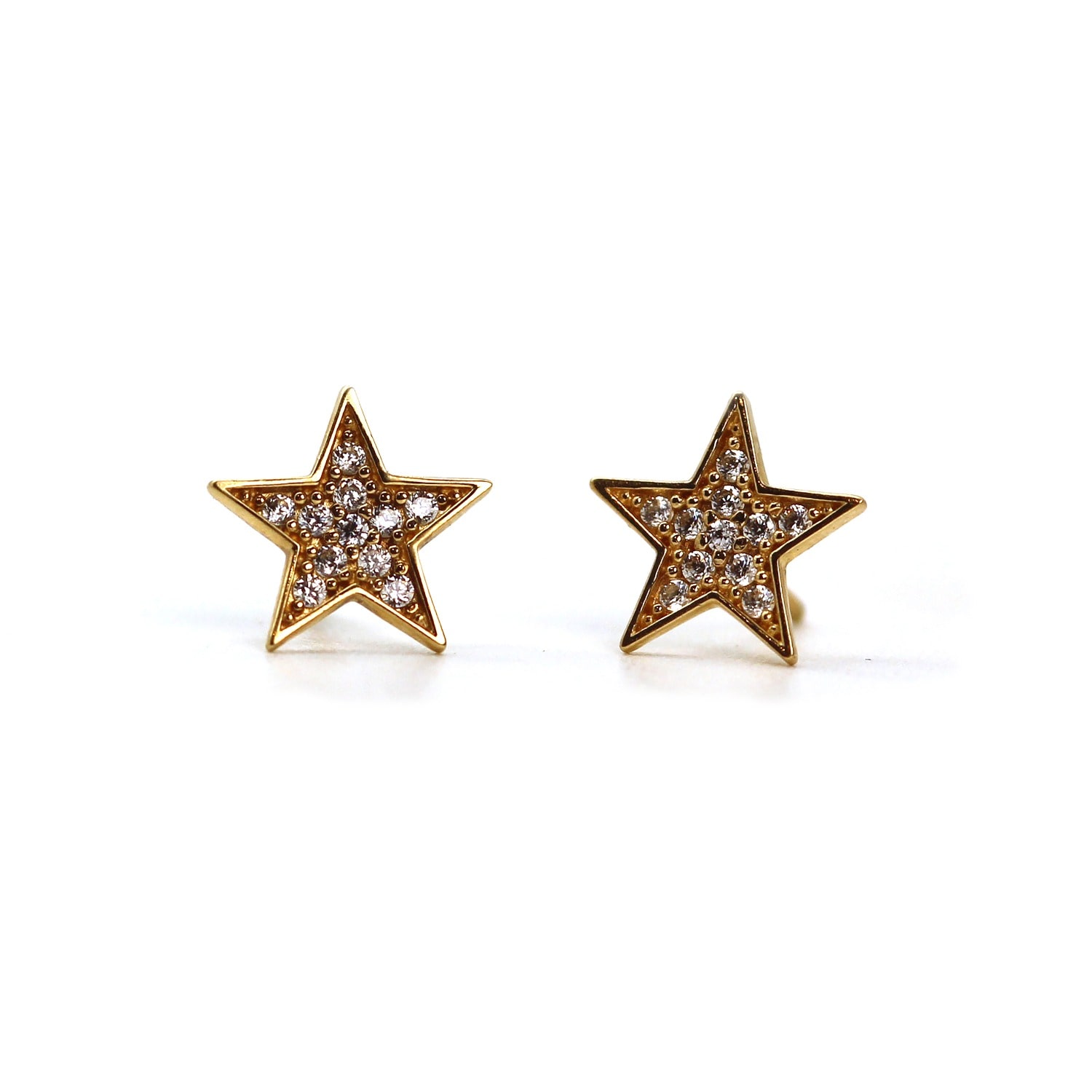 Vicstonenyc Fine Jewelry Women's Sparking Star Yellow Gold Stud Earrings With Screw Back