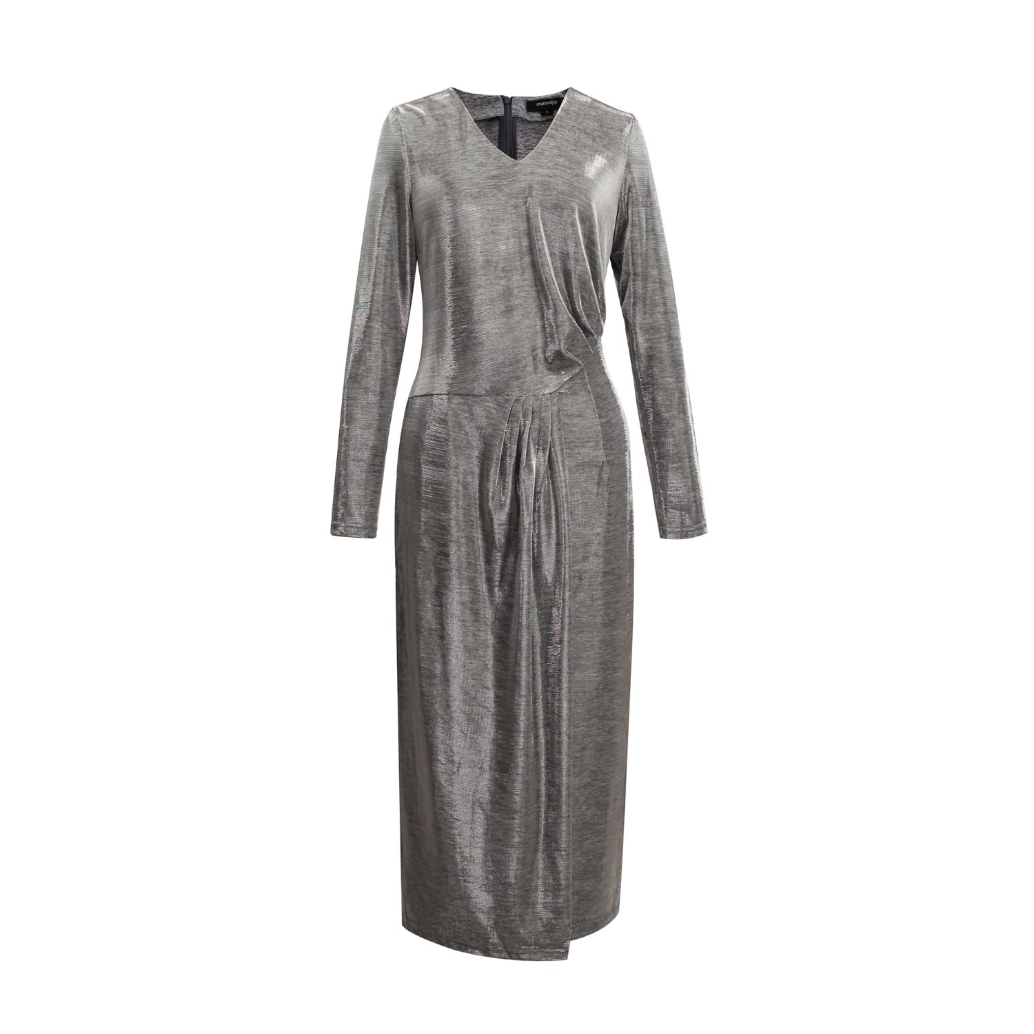 Women’s Grey Asymmetric Rushed Effect Shiny Cocktail Dress Small Smart and Joy