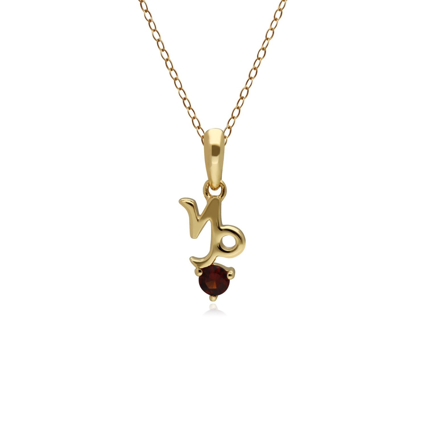 Women’s Gold / Red Garnet Capricorn Zodiac Charm Necklace In Yellow Gold Gemondo