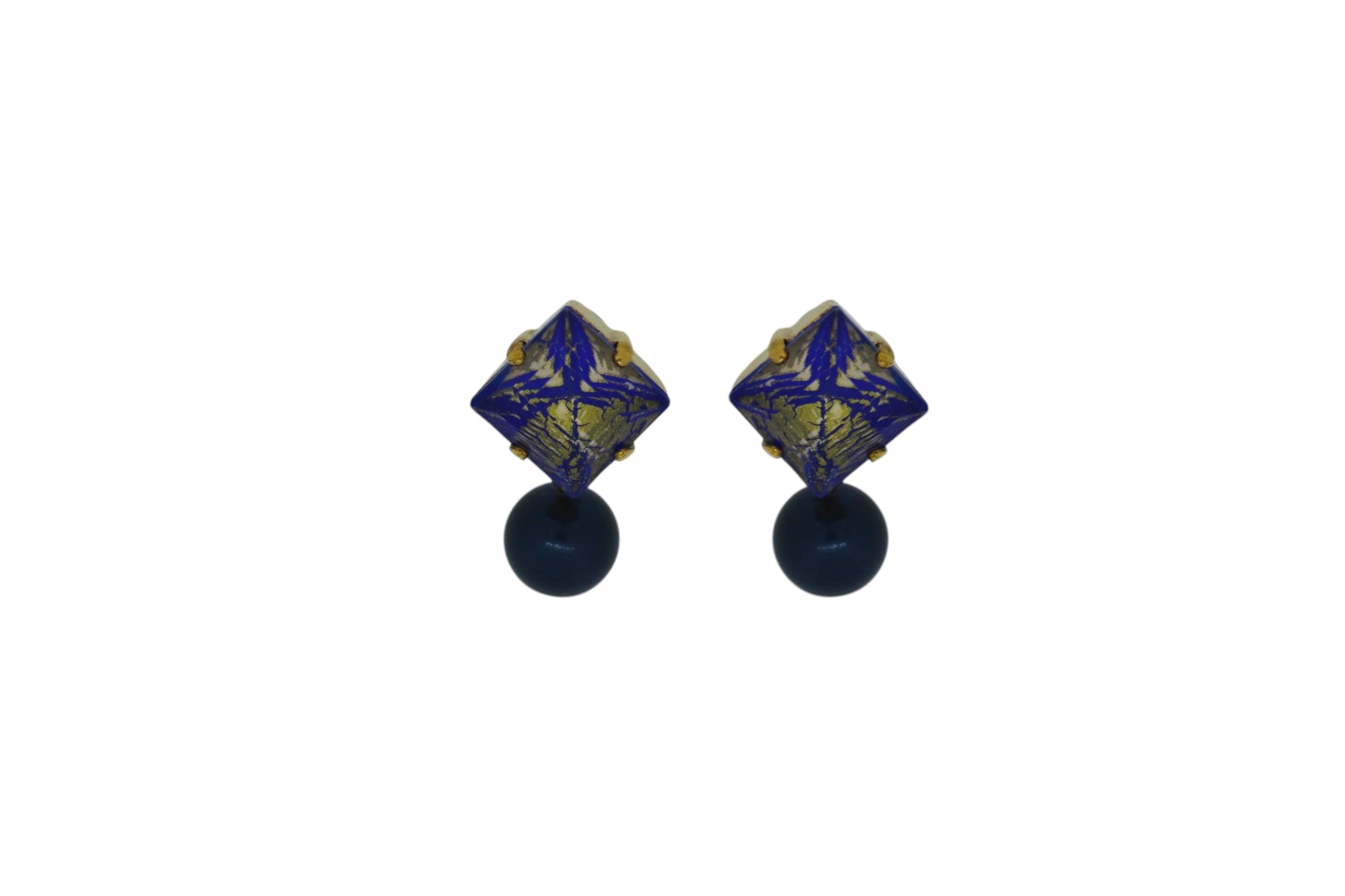 Vickisarge Women's Gold / Blue Blue Danube Square Drop Earrings