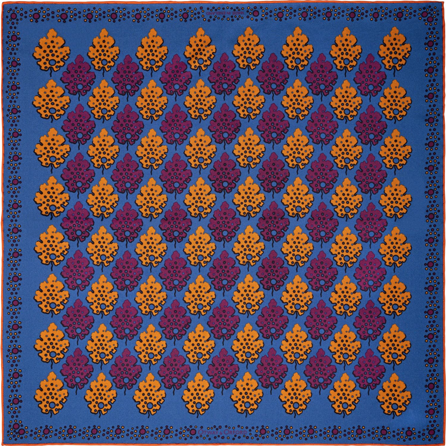 Men’s Gold / Blue ’Motif’ Geometric Silk Pocket Square In Blue, Burgundy & Gold. Full-Size. Otway & Orford