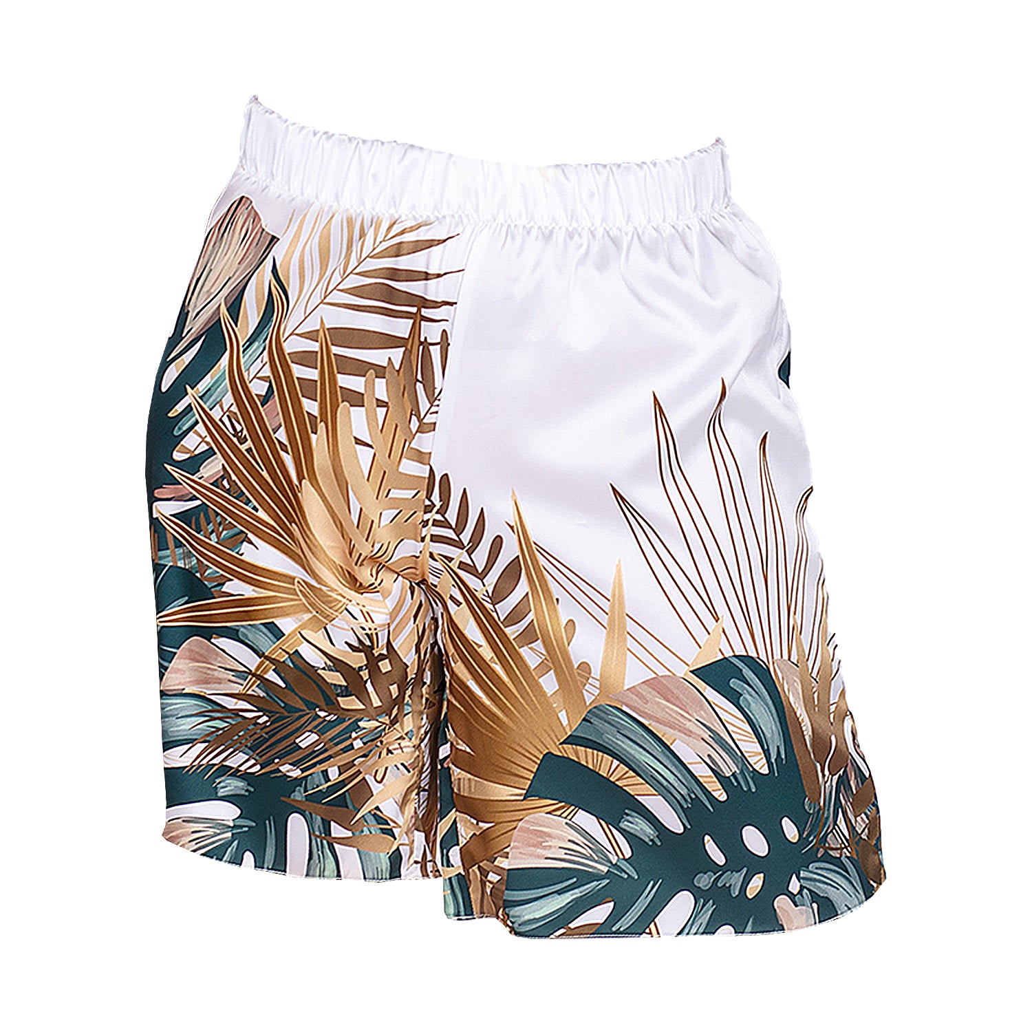 Short White Satin Bermuda Shorts With Tropical Print Extra Large Maison Bogomil