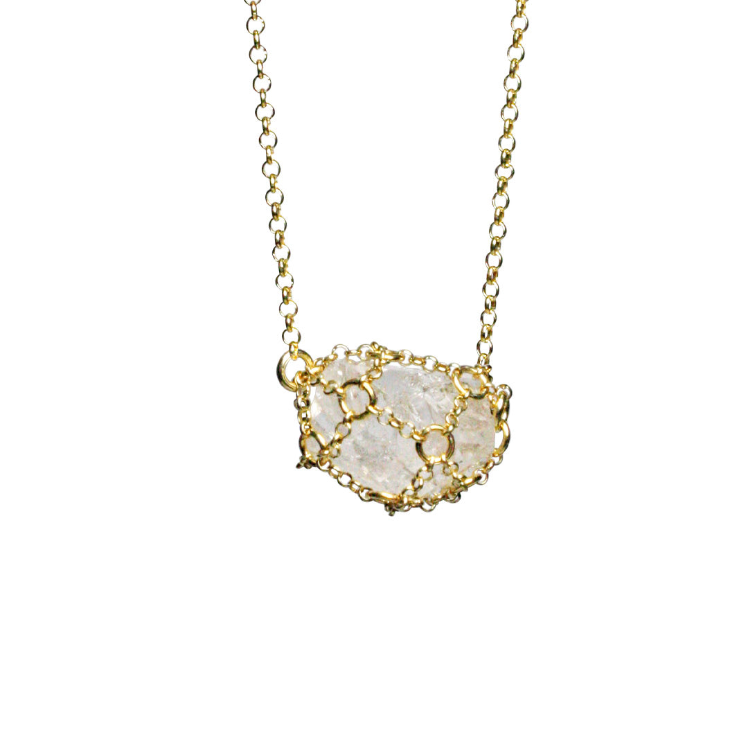 Mhart Women's Gold Caged Quartz Necklace I V In Gray