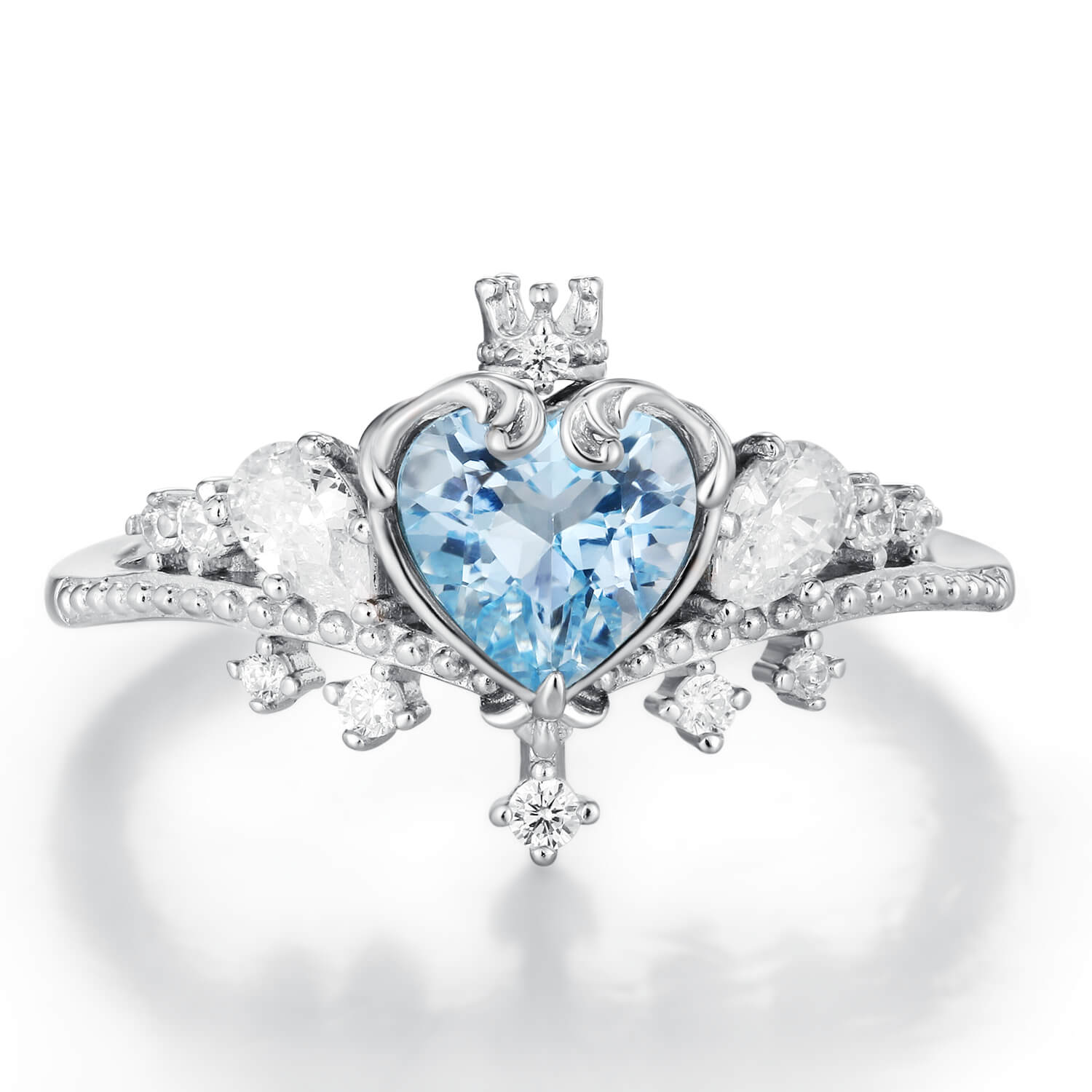 Azura Jewelry New York Women's Blue / Silver Crowned Heartstone Blue Topaz Ring White Gold Vermeil