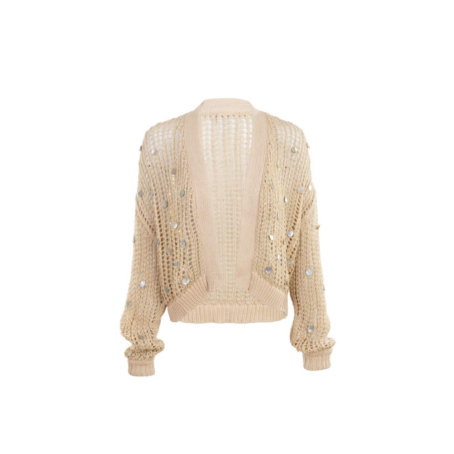 トップス Eaphi ASYMMETRY GLITTER CARDIGAN beige coastal-shell-sequin-beige-