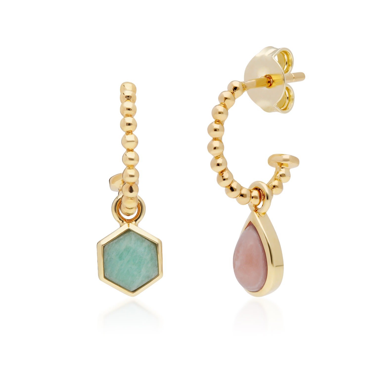 Women’s Mismatched Amazonite & Rhodrochronsite Hoops In Yellow Gold Plated Silver Gemondo