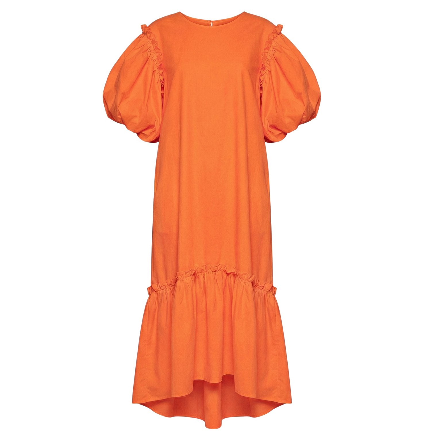 Cy Boutique Women's Oversized Puff Sleeves Ruffle Hem Design Maxi Dress In Orange
