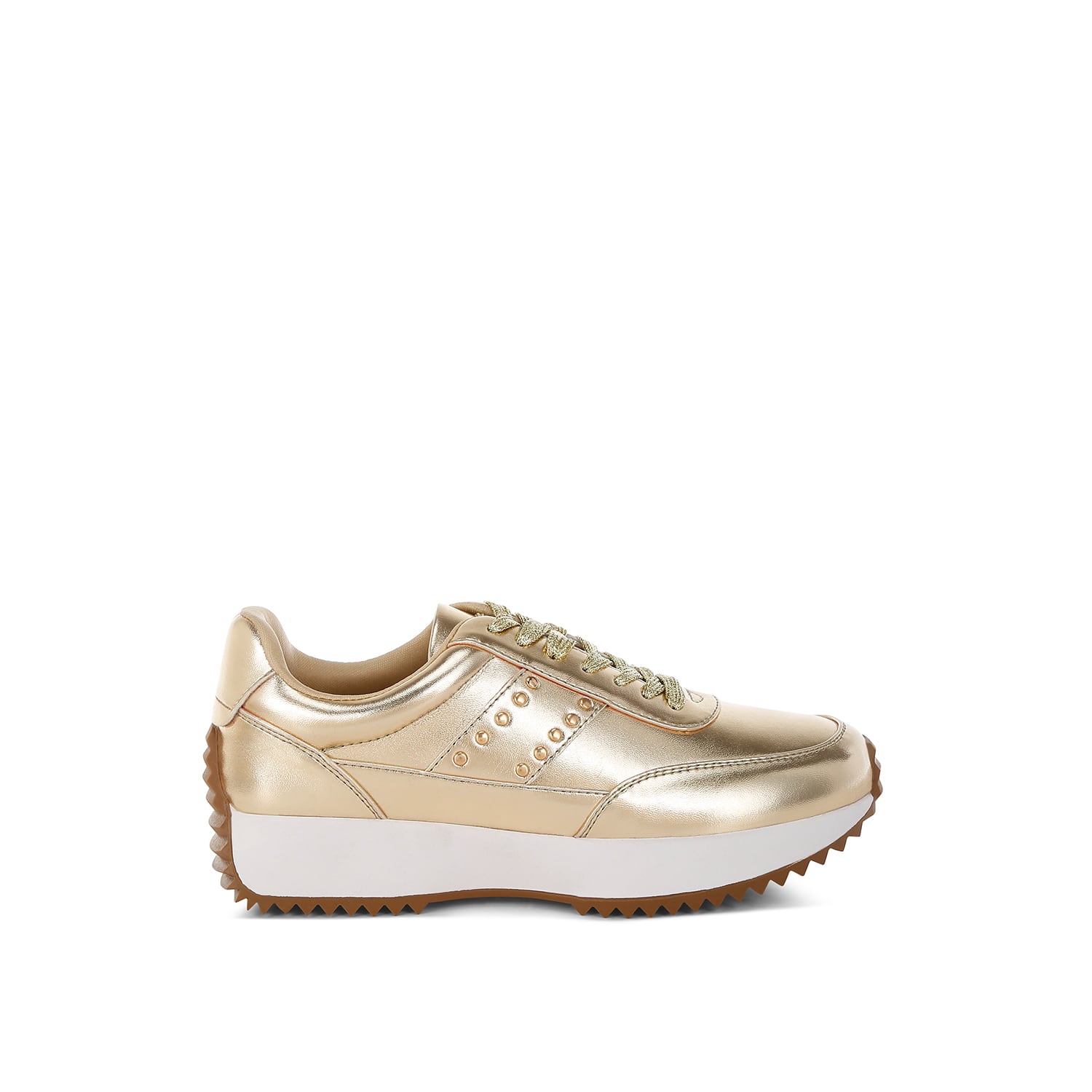 Rag & Co Women's Mujori Metallic Pleather Studded Sneakers In Gold In Gold