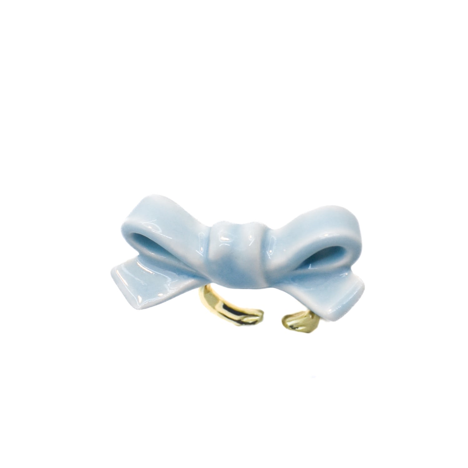 Women's Blue / Gold Bowtie Maniac Small Ribbon Ceramic Bowtie Gold Plated Brass Ring Blue Heaven | H2 Studio