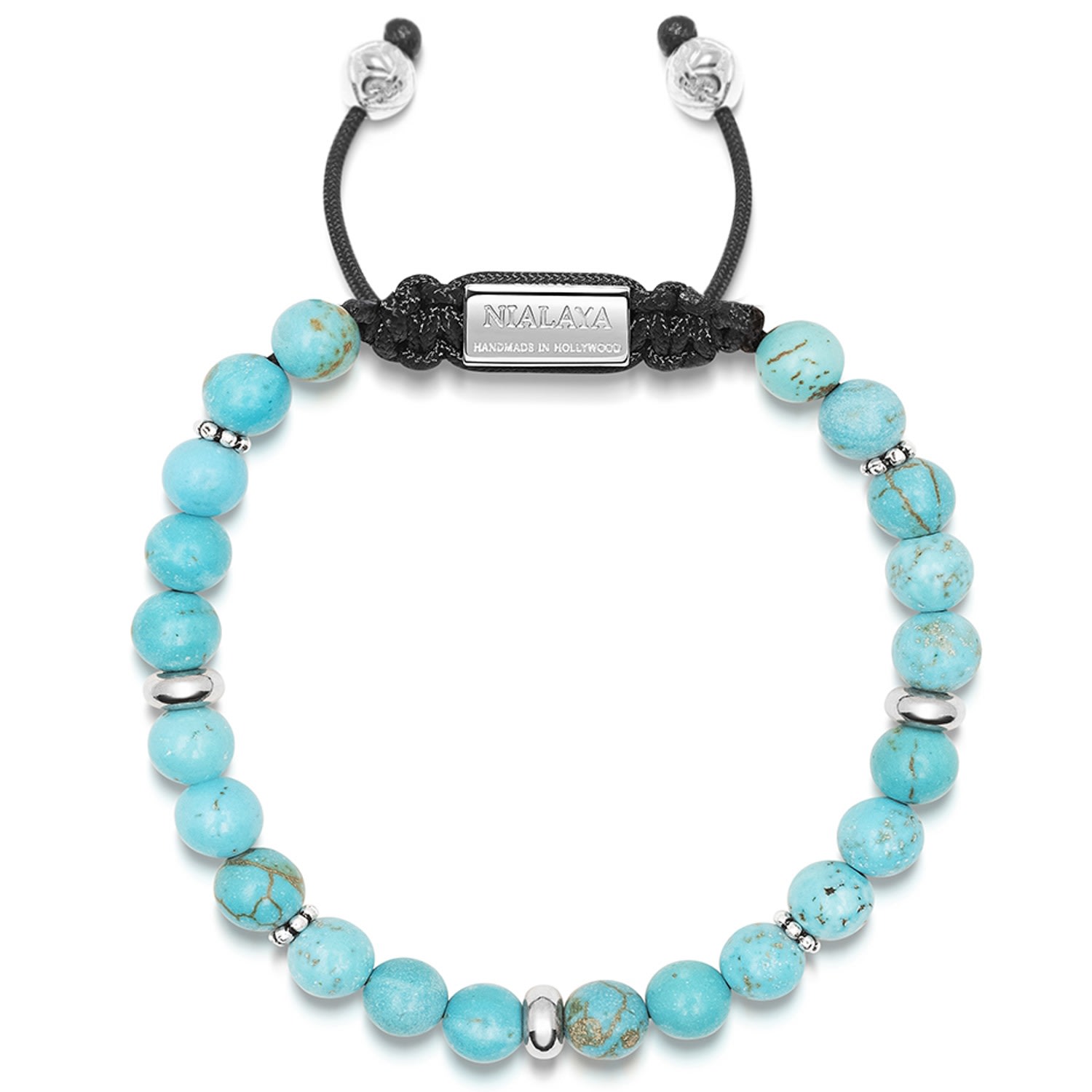 Nialaya Men's Beaded Bracelet With Turquoise & Silver