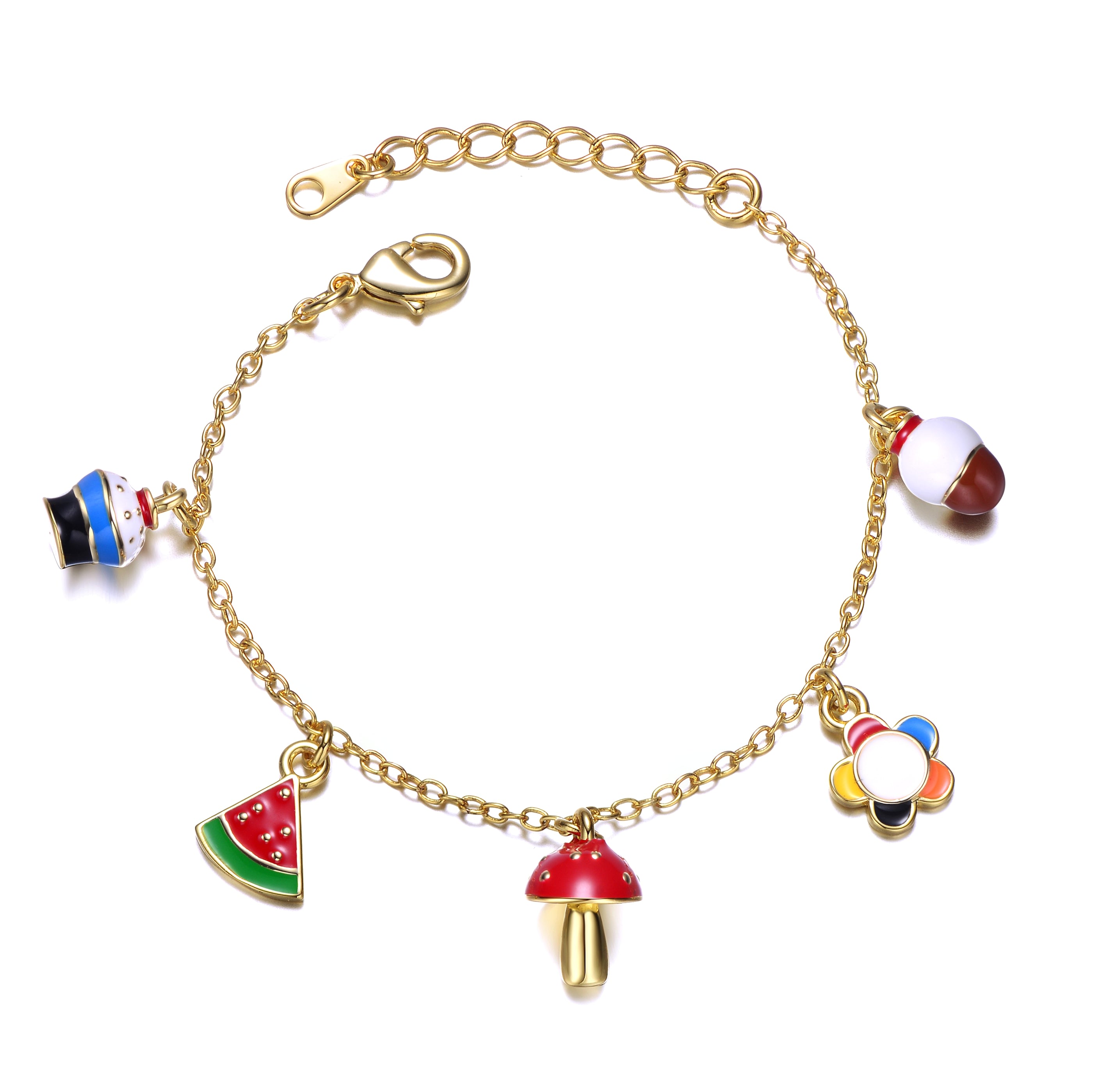 Women’s Rachel Glauber Yellow Gold Plated Adjustable Bracelet With Multi-Shaped Charms For Kids Genevive Jewelry