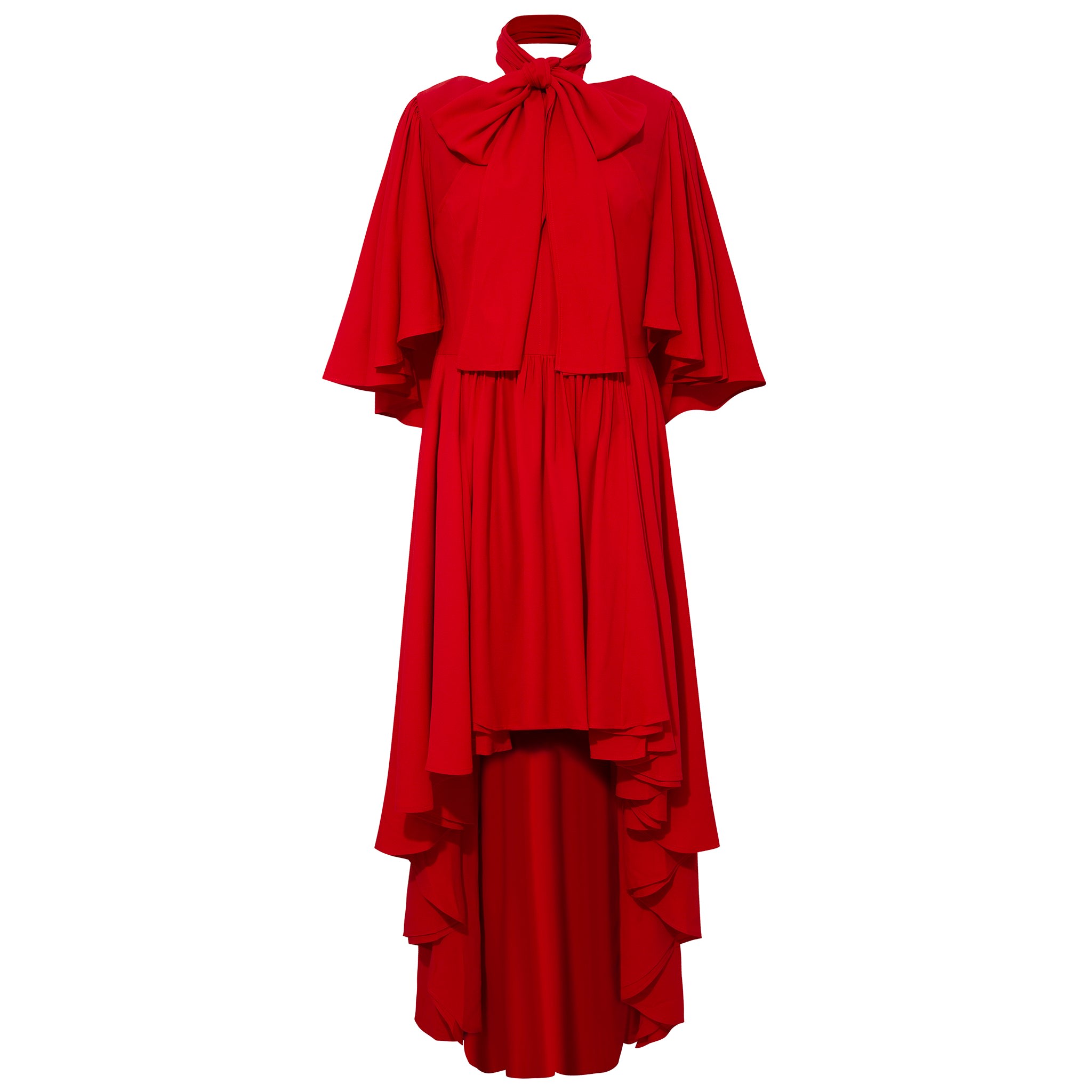 Women’s Bow Tie Neck Cape Sleeve Maxi Dress - Deep Red Small Femponiq