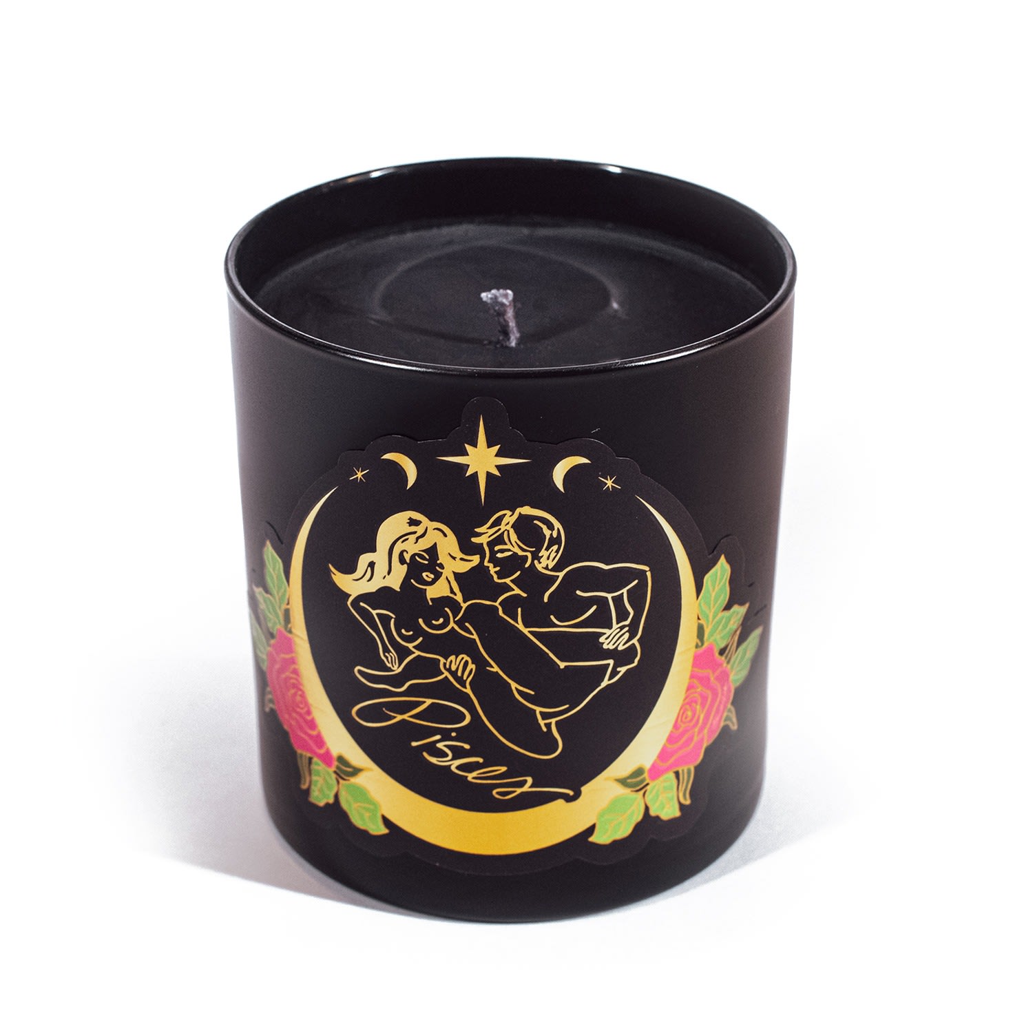 Black Astrology Zodiac Horoscope Sign Candle Pisces Light Sugar Rose Petal Fragrance Black Cake