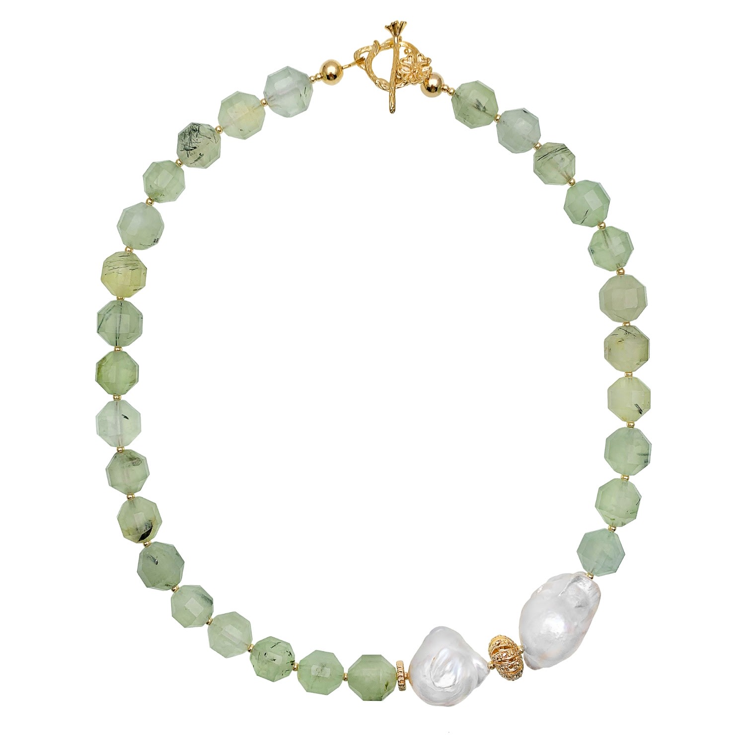 Farra Women's Green Natural Olivine With Baroque Pearl Short Necklace