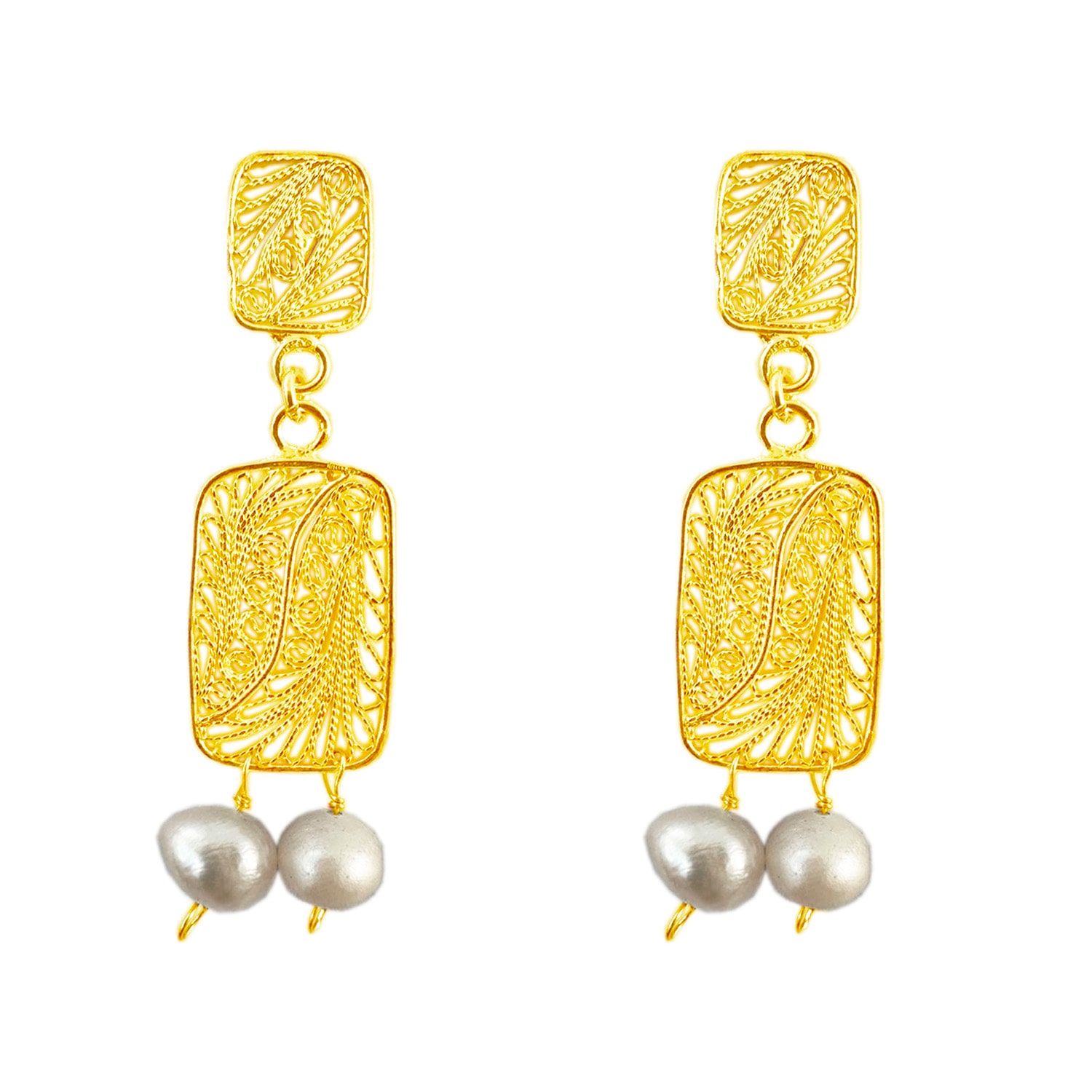 Mamba Women's Candelita Two Pearls Golden Earrings