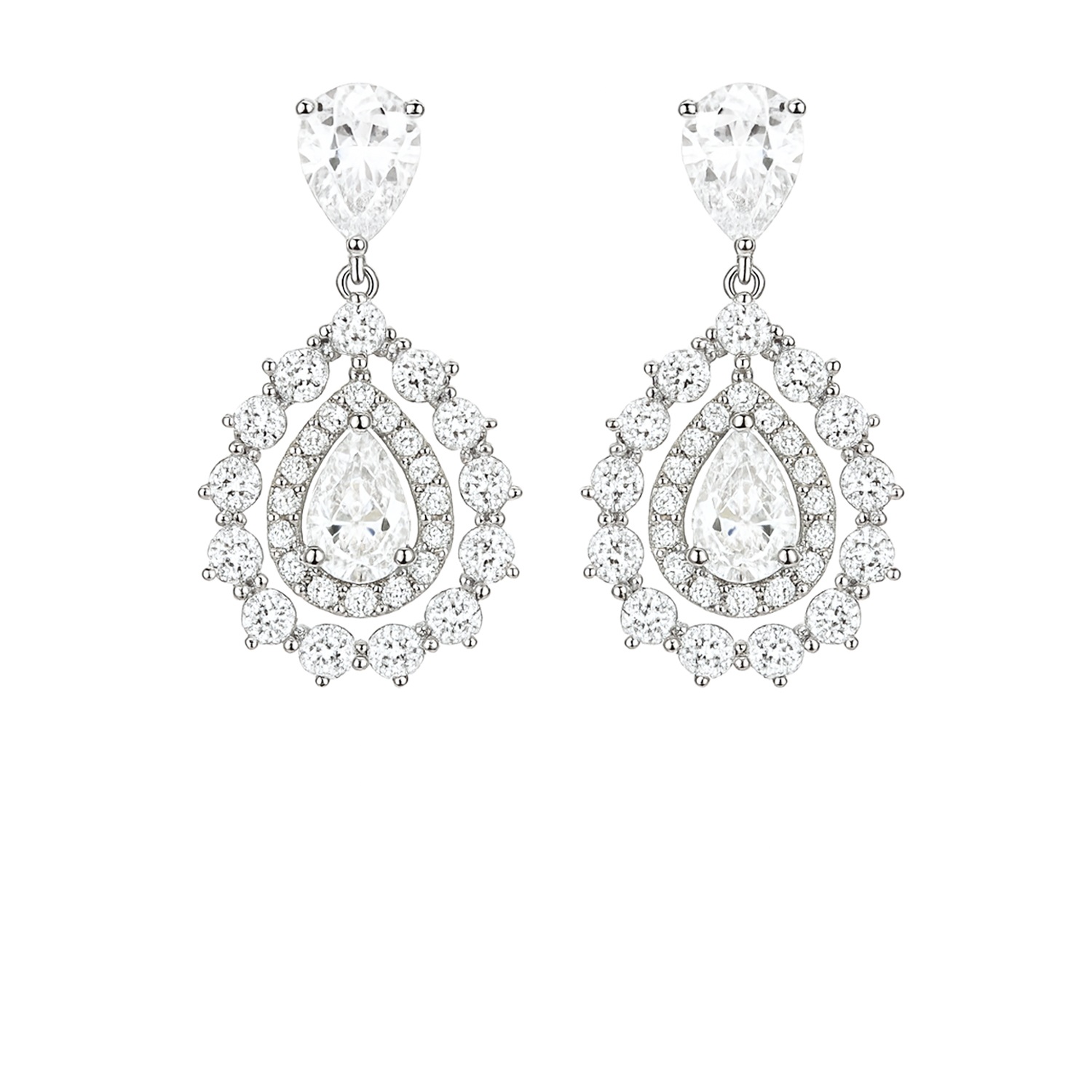 The Gala Women's White Pear Halo Drop Earrings In White